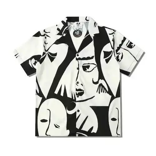Individualized Shirts Shirts Button Ups Individualized Shirts Abstract Faces Button Up Shirt Black Vintage