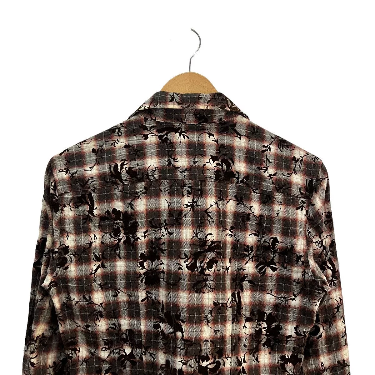 Tornado Mart Shirts Button Ups Tornado Mart Open Collar Floral Theme Gray Avant-Garde