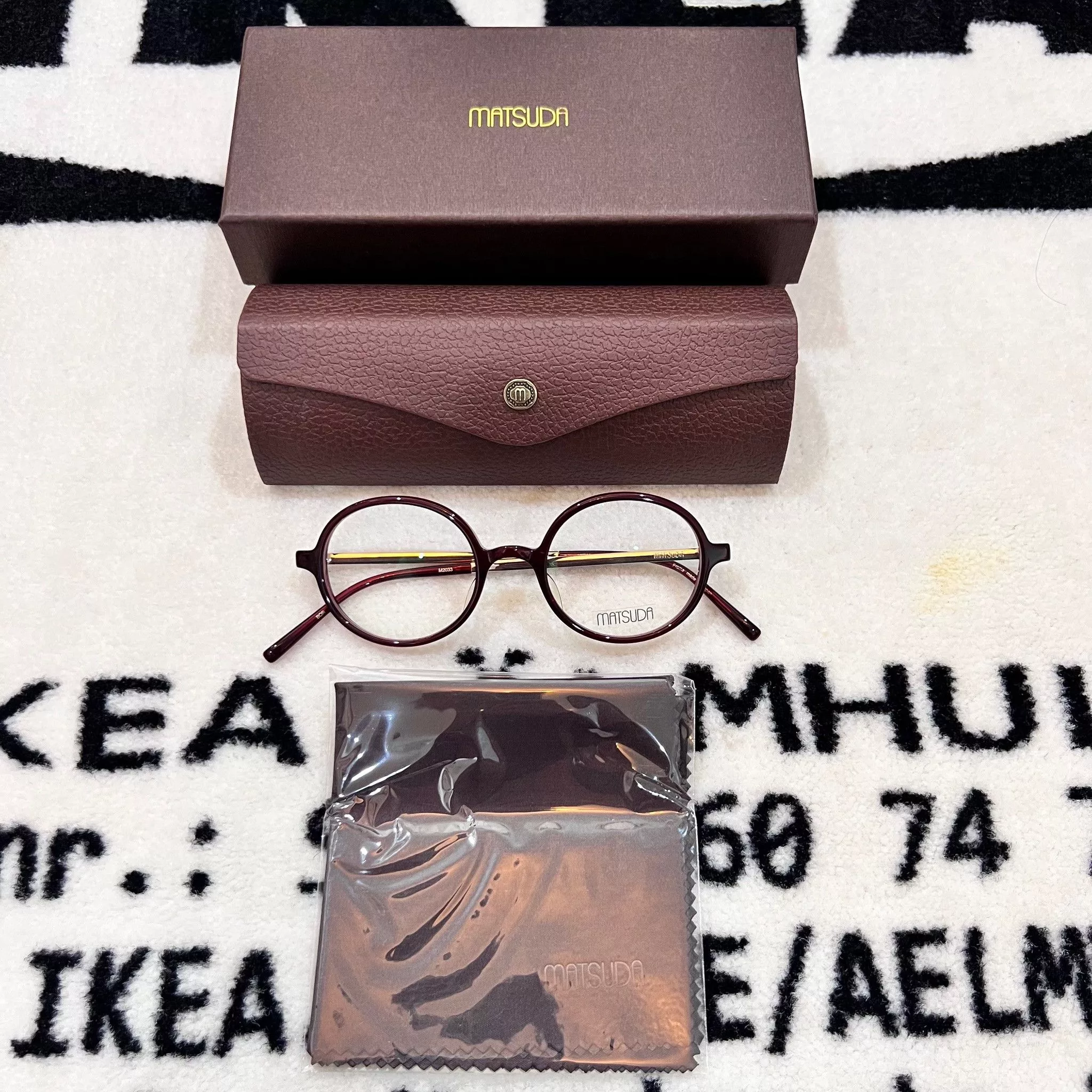 Matsuda Sunglasses Matsuda M2033 Round Eyeglasses in Burgundy / Dirty Red Multi