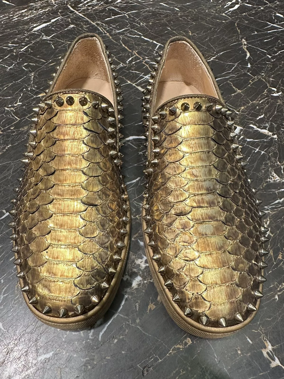 Christian Louboutin Slip Ons Christian Louboutin Gold Slip Ons