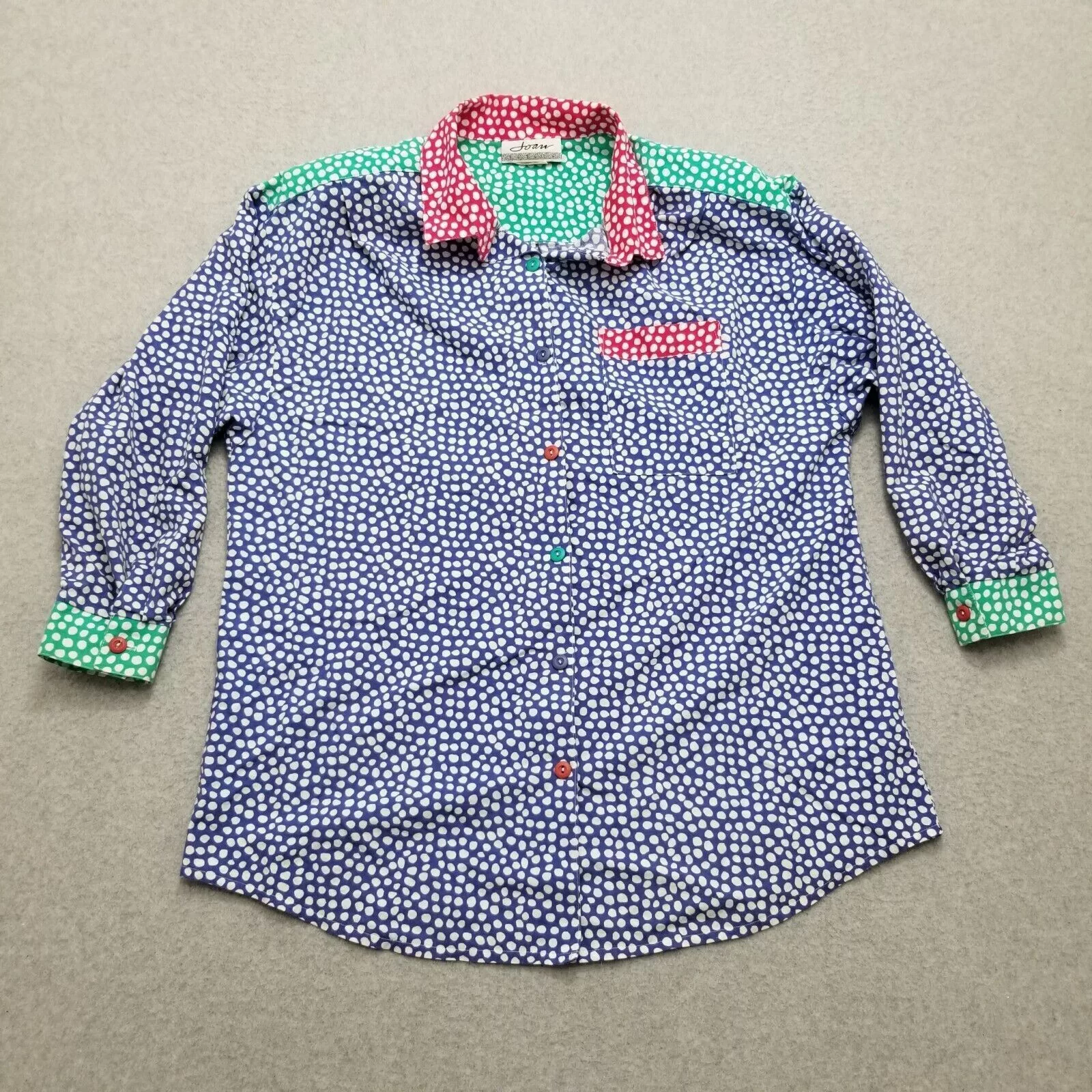 Other Button Ups Other Vintage Joan Shirt Womens 2X Button Up Pocket Polka Dot Blue