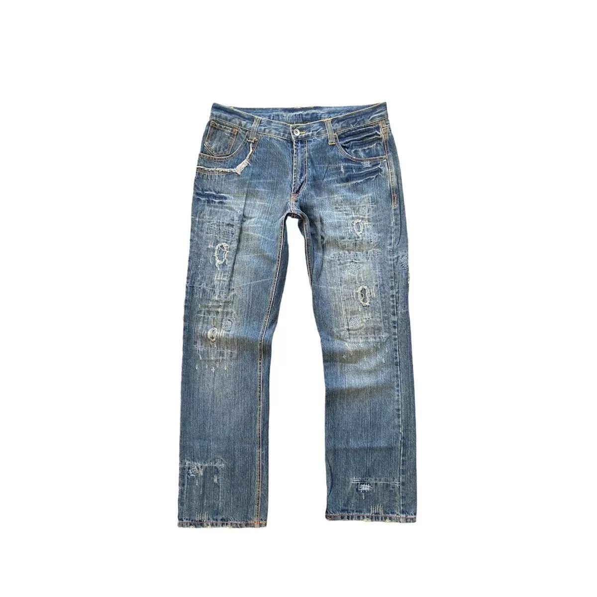 Japanese Brand Denim Japanese Brand Distressed denim straight leg Blue Streetwear