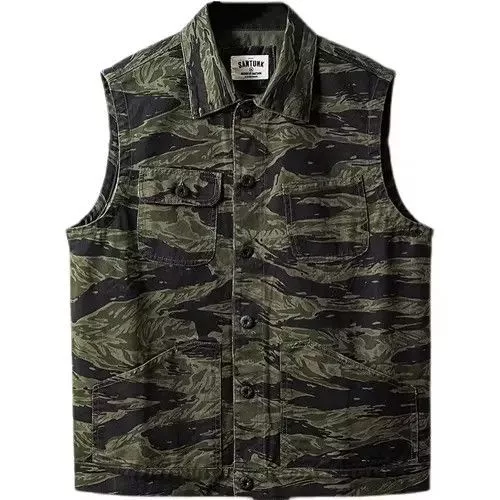 Designer Vests Designer × Vintage full pattern tiger camo multi function vest Streetwear