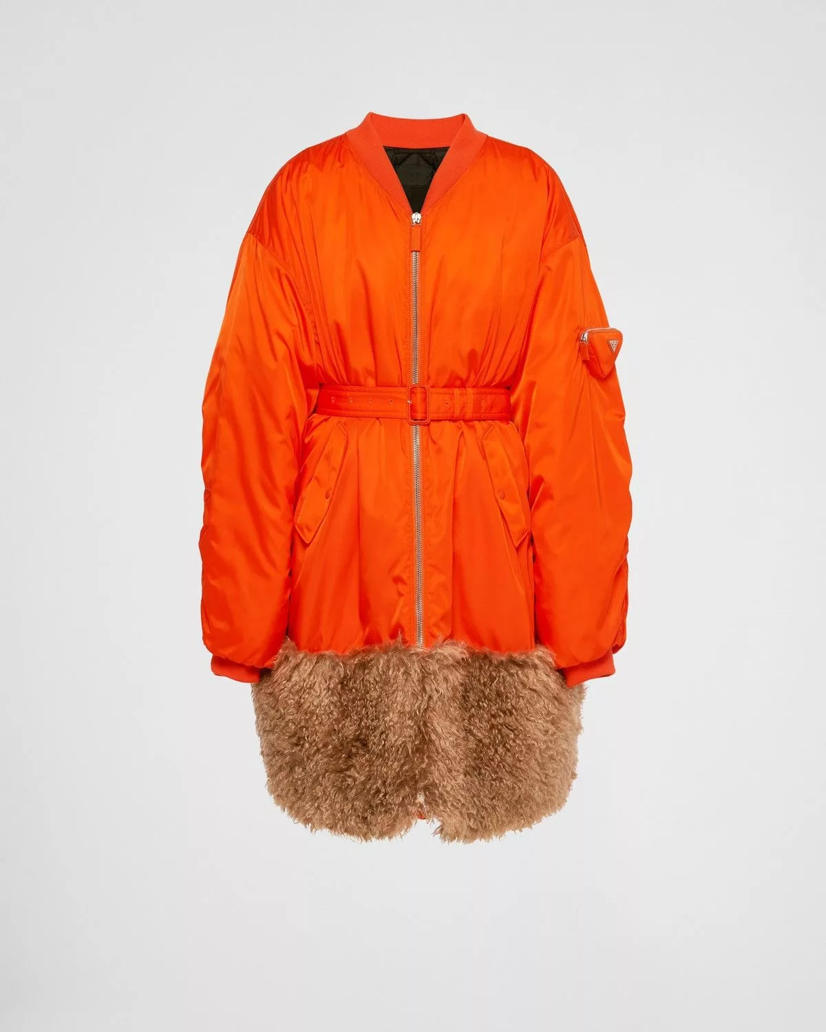 Prada Bombers 🔥RUNWAY🔥Prada Re-Nylon Faux Fur Trim Bomber Coat Blue