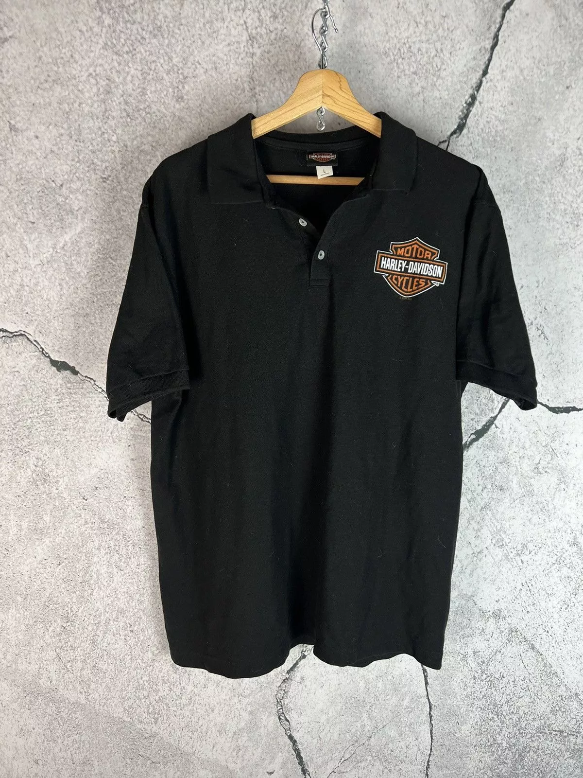 Harley Davidson Polos Harley Davidson × Vintage Vintage Harley Davidson Motorcycles Eagle Polo Shirt L Black
