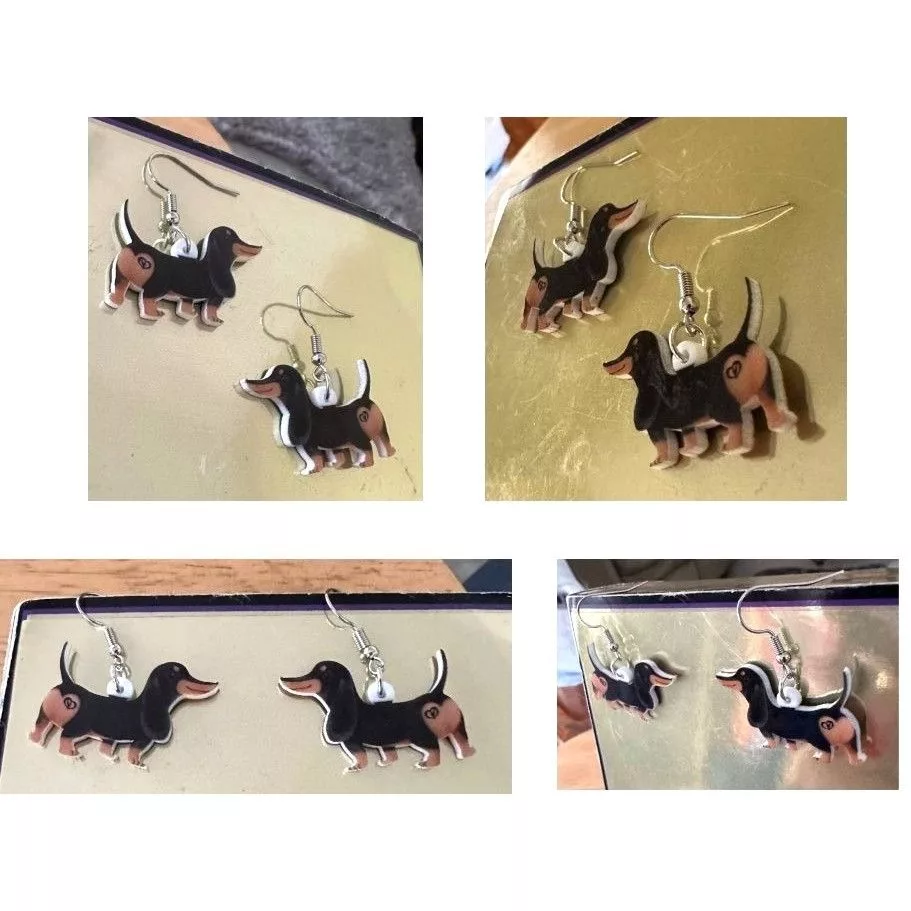 Handmade Earrings Handmade Dachshund Earrings New Dangle Hooks Double Sided Black Tan W Multi Vintage