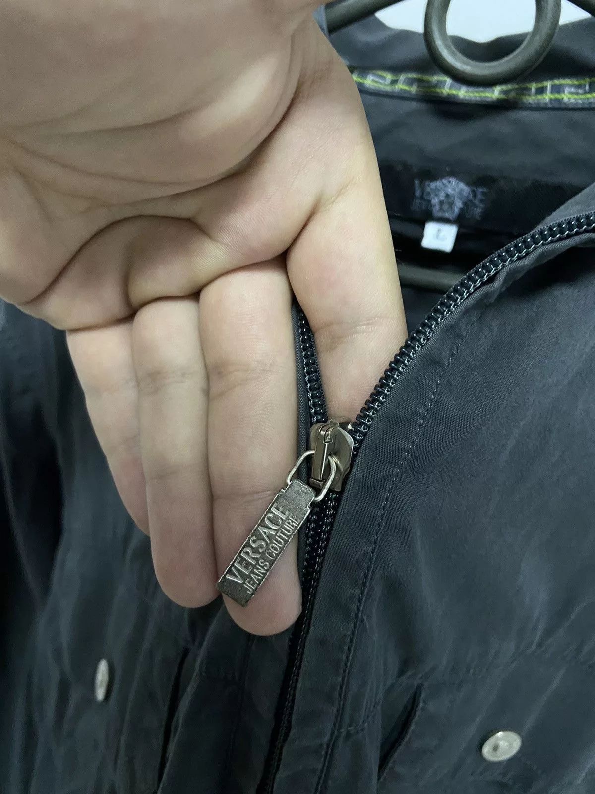 Versace Shirts Button Ups Versace × Vintage Versace Jacket Vintage small Logo Button Ups Zip Luxury Gray
