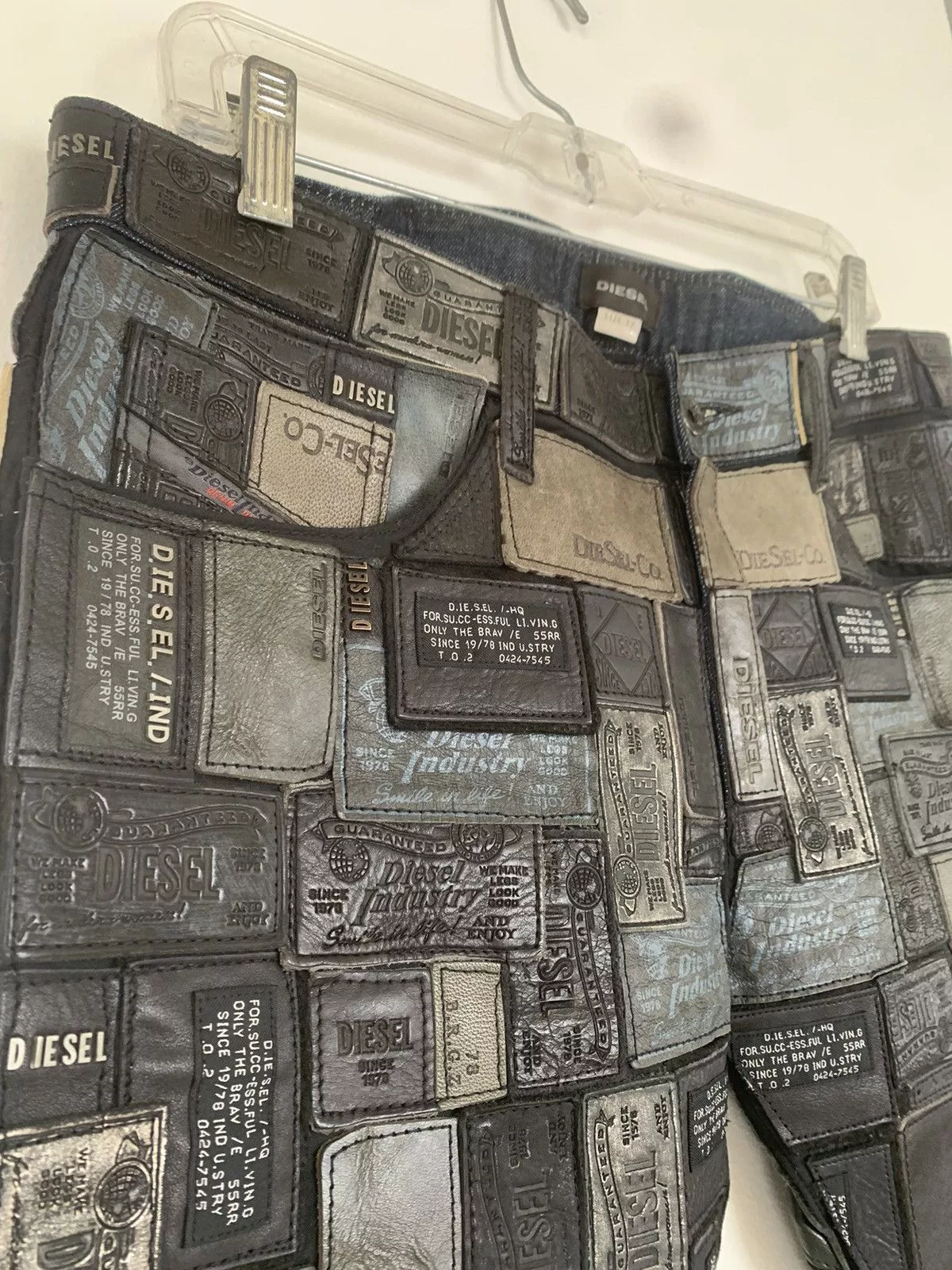 Diesel Casual Pants DIESEL Size 32 REBOOT Leather Patchwork Pants Black