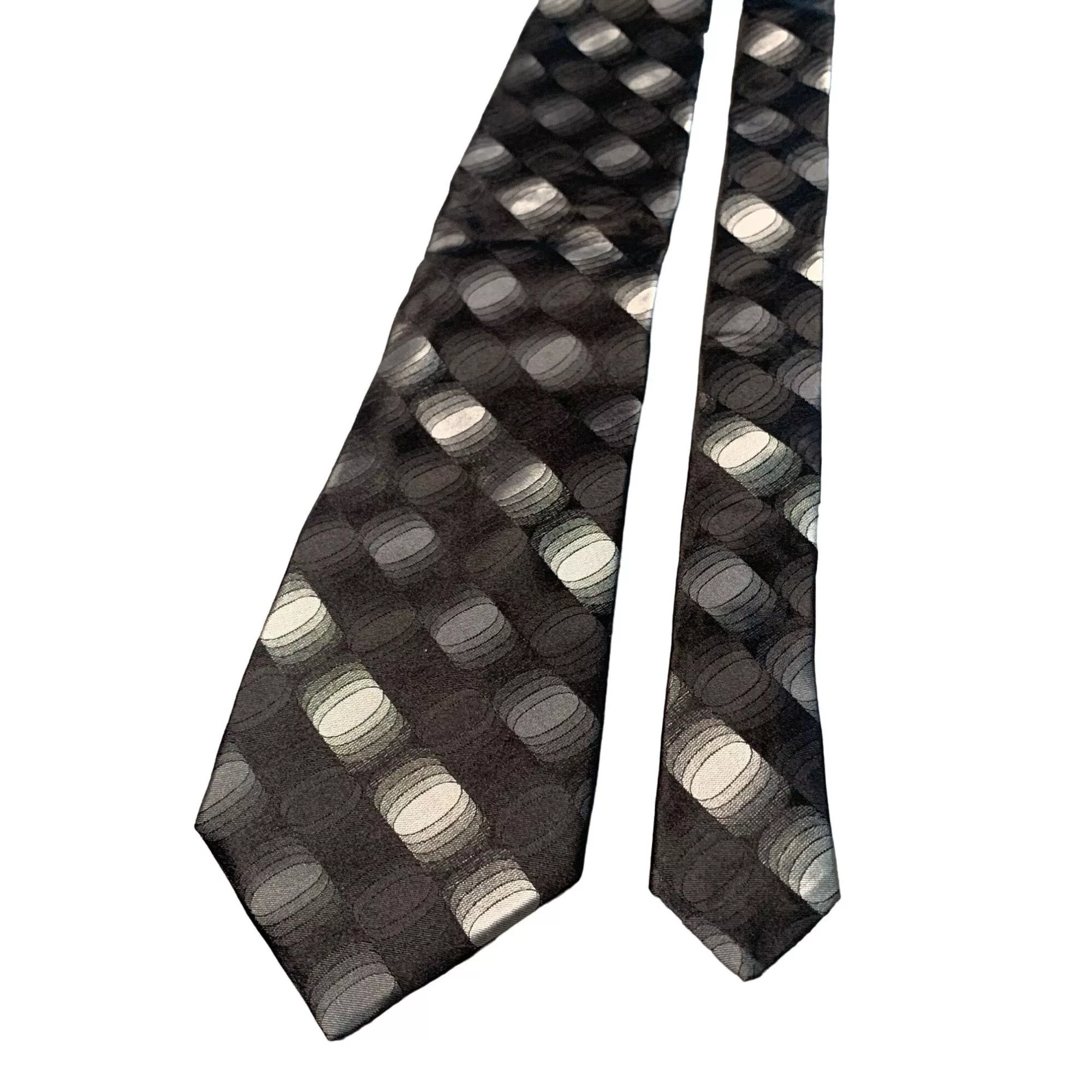 Murano Ties Pocketsquares Murano Extra Long Tie Silk Black Gray Circle Pattern Made in