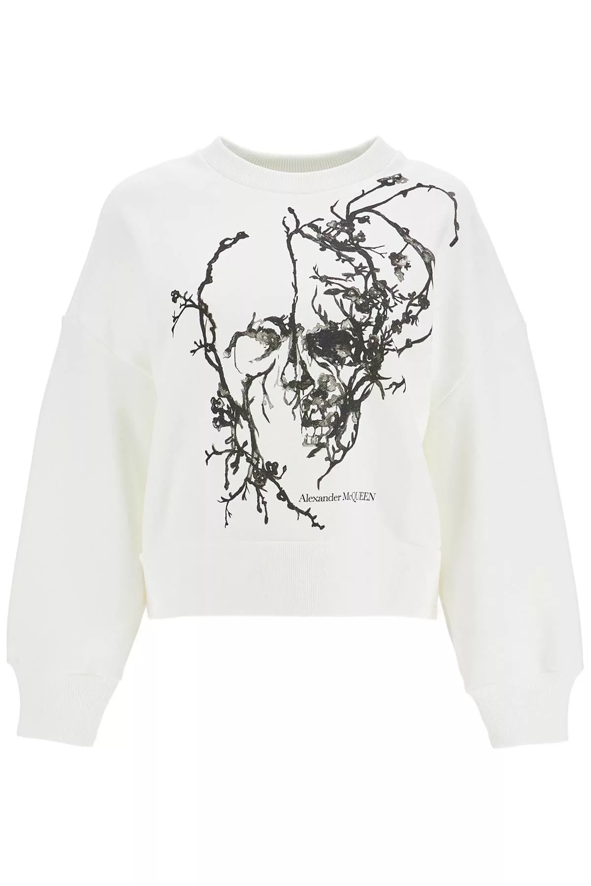 Alexander McQueen Sweaters ALEXANDER MCQUEEN Boxy Cherry Blossom Skull Sweat White
