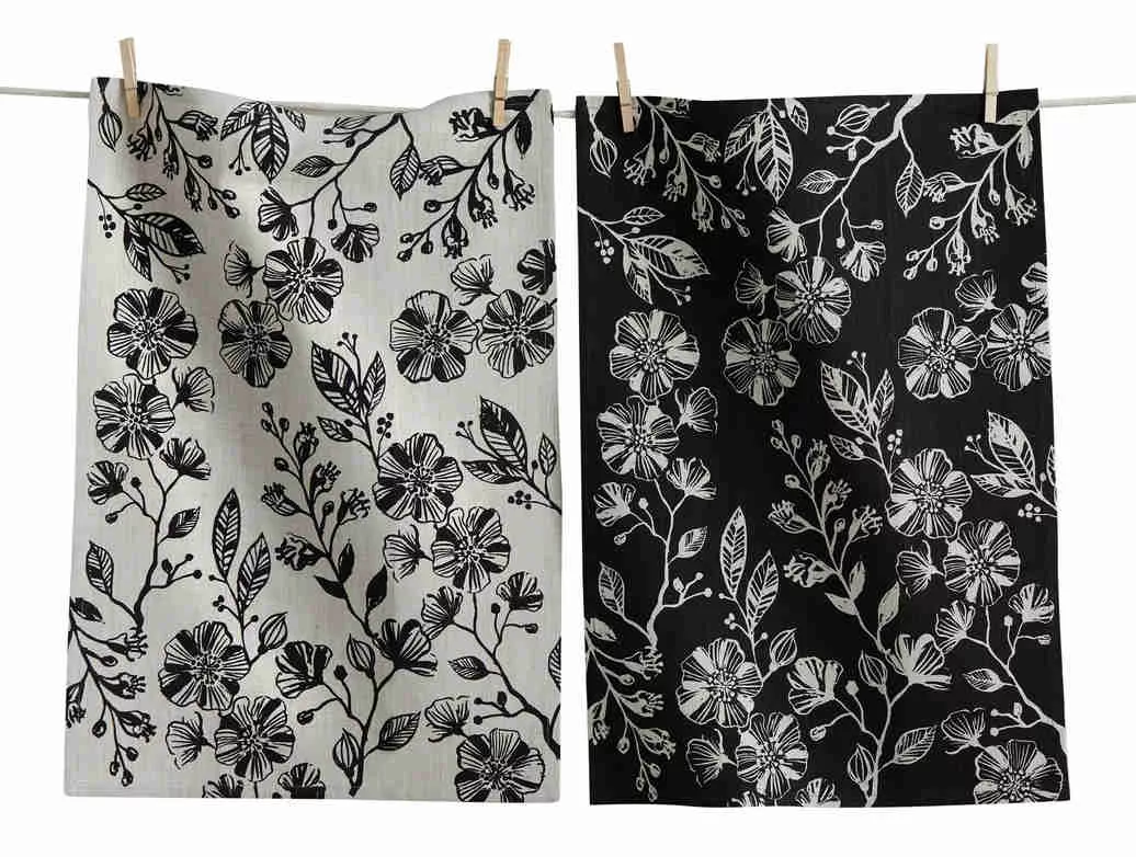 Canyon Print Floral Towel S/2 Black