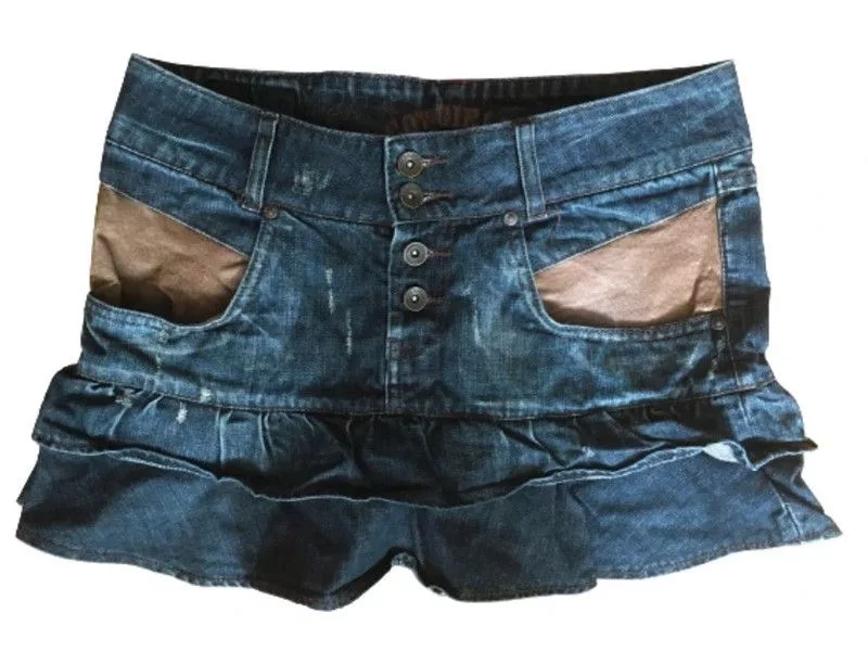 Vintage Mini Skirts Y2K Vintage Mini Denim Jeans Mini skirt WITH FRILLS Blue