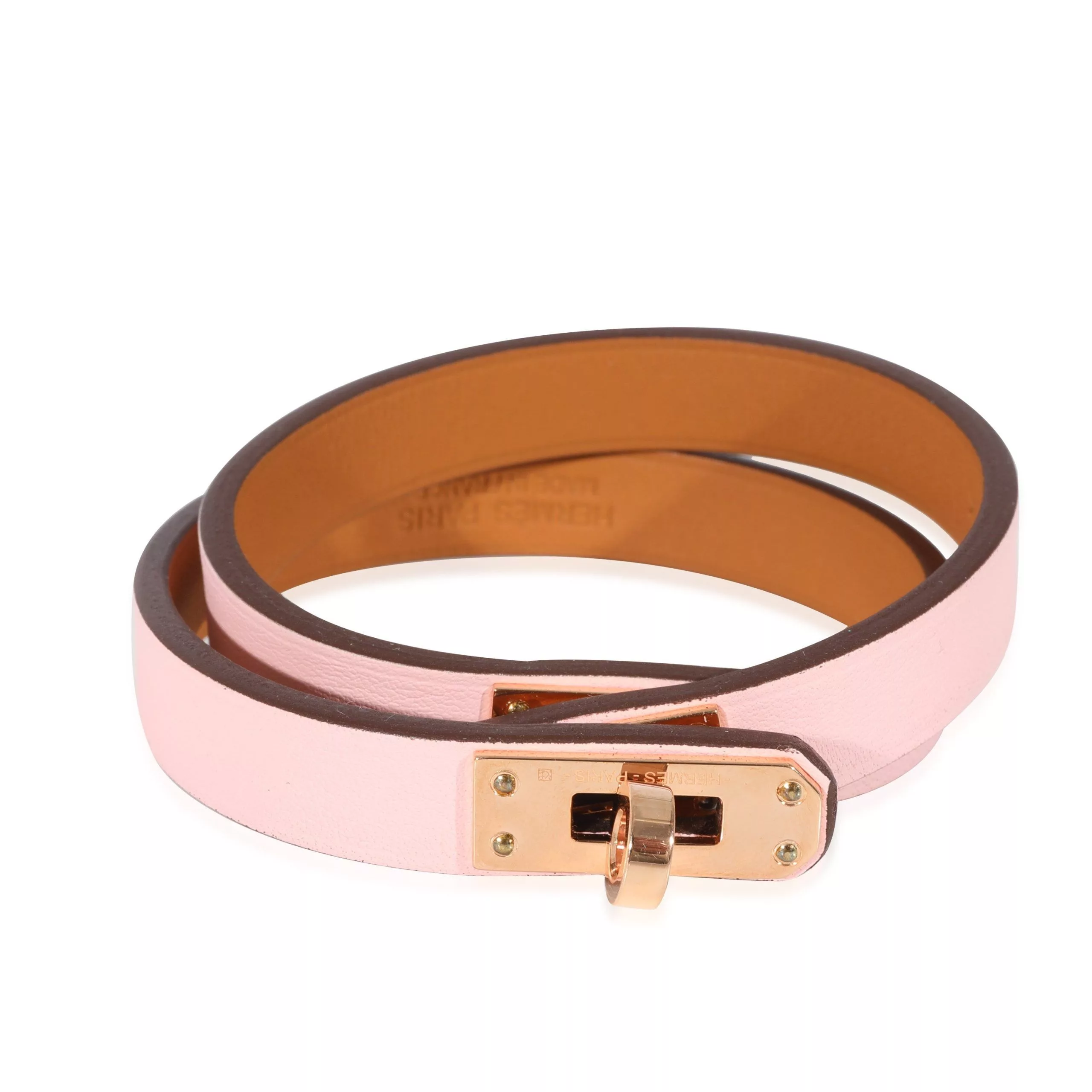 Hermes Rings Hermes Hermès Mini Kelly Double Tour Pink Leather Bracelet Gold