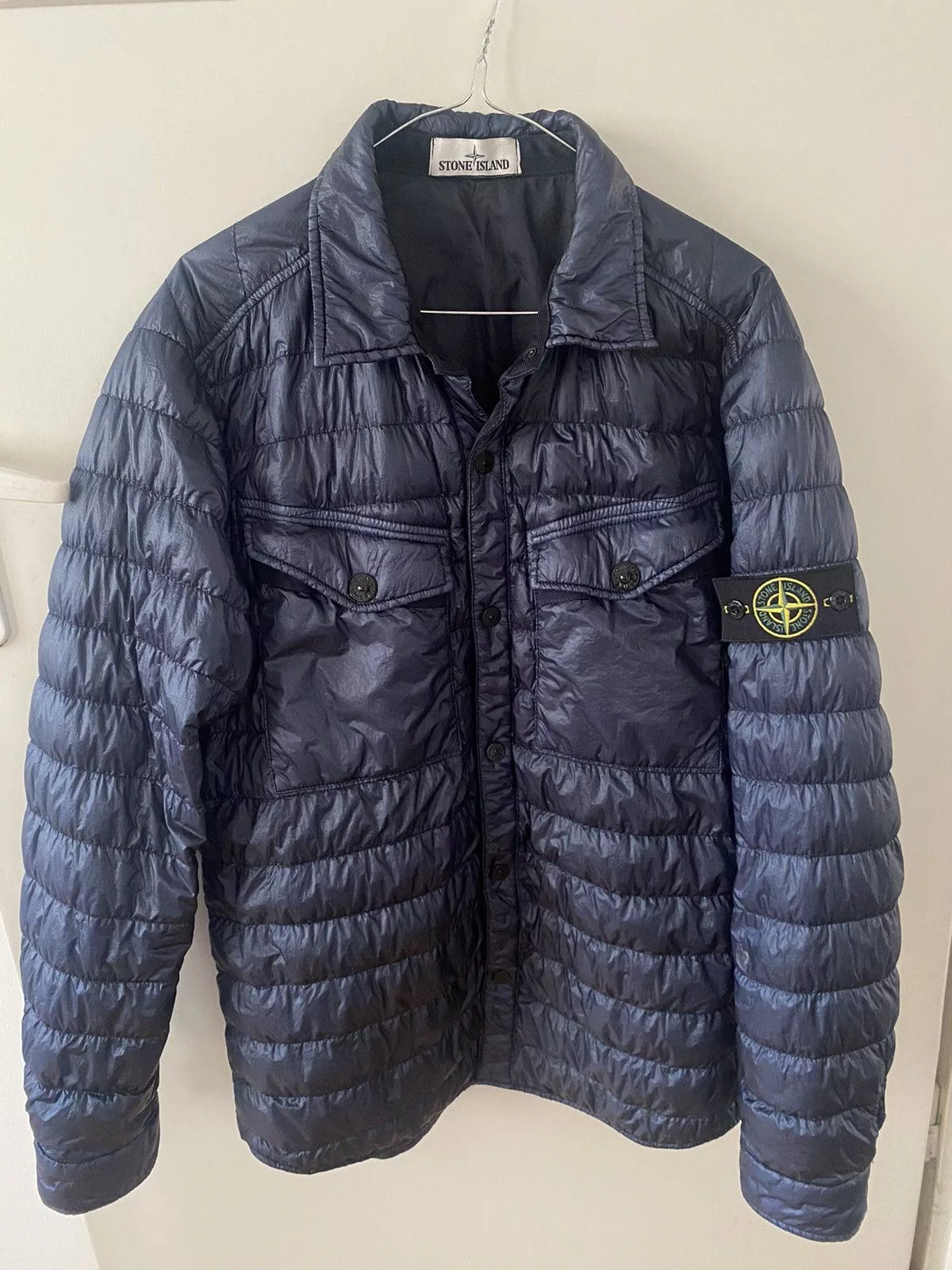 Stone Island Light Jackets Stone Island Garment Dyed Down Overshirt Navy Sz- XL Blue