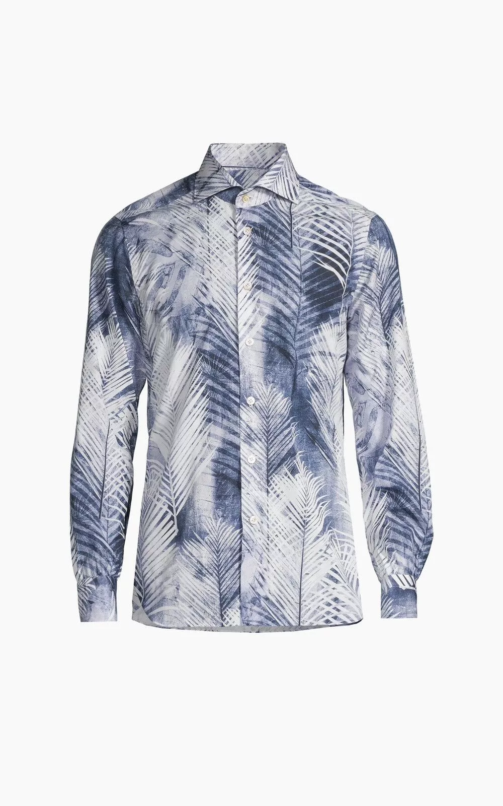 Kiton Shirts Button Ups Kiton Palm Tree Print Button-Up Shirt size 39/15.5 Blue