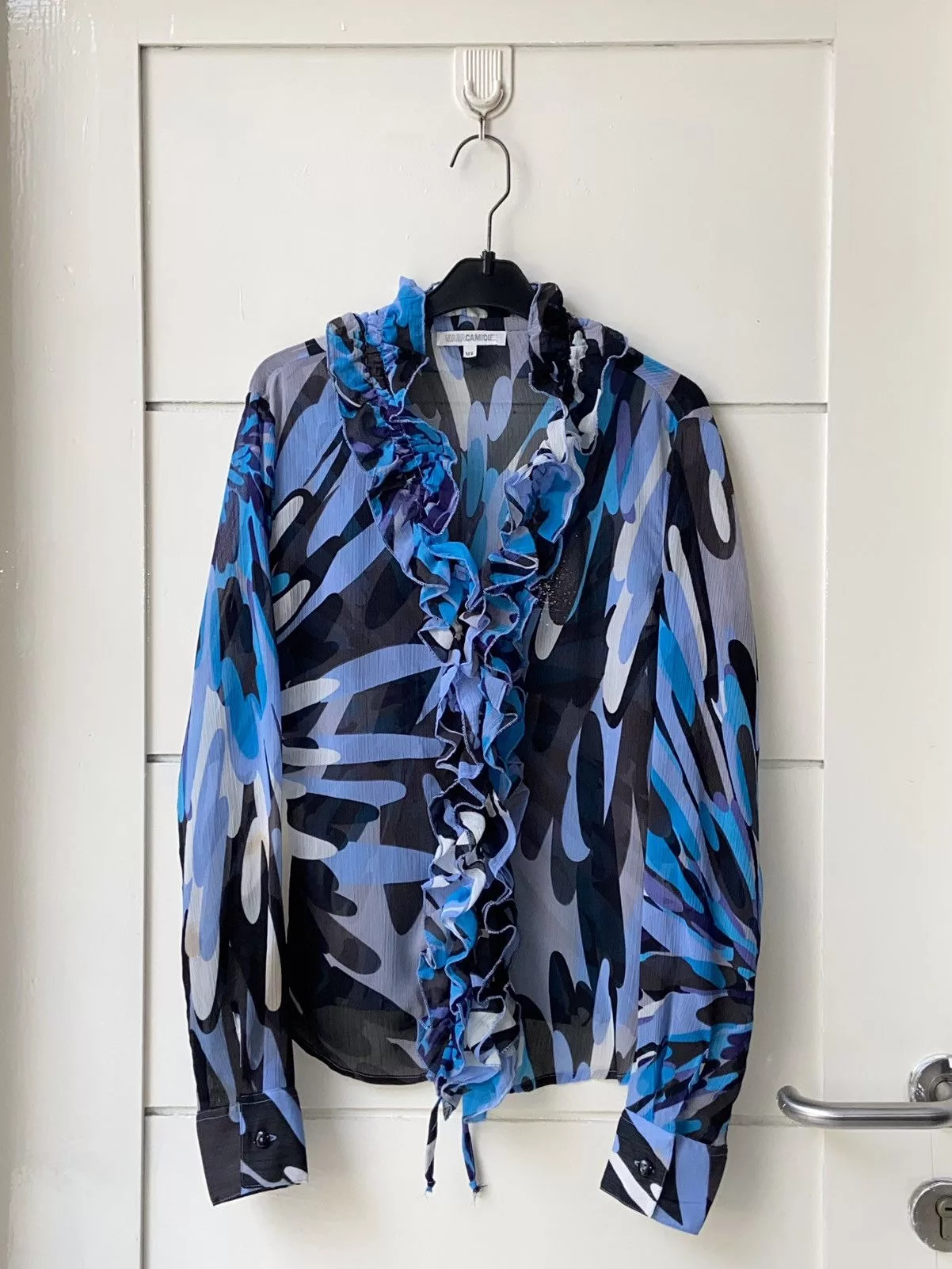 Designer Blouses Designer × Japanese Brand NARA CAMICIE Patterned Blouse Blue