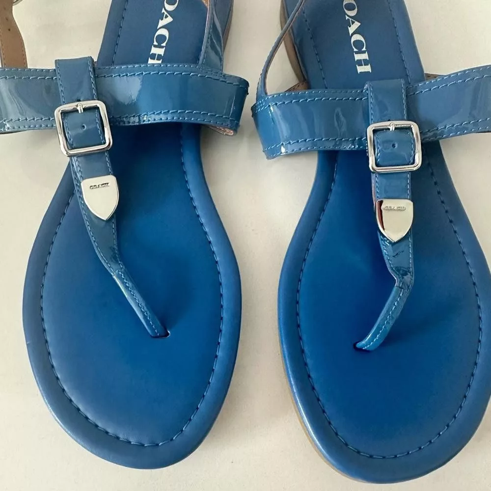 Coach Sandals COACH Cassidy Patent Lapis Blue Thong Leather Sandals Size 9