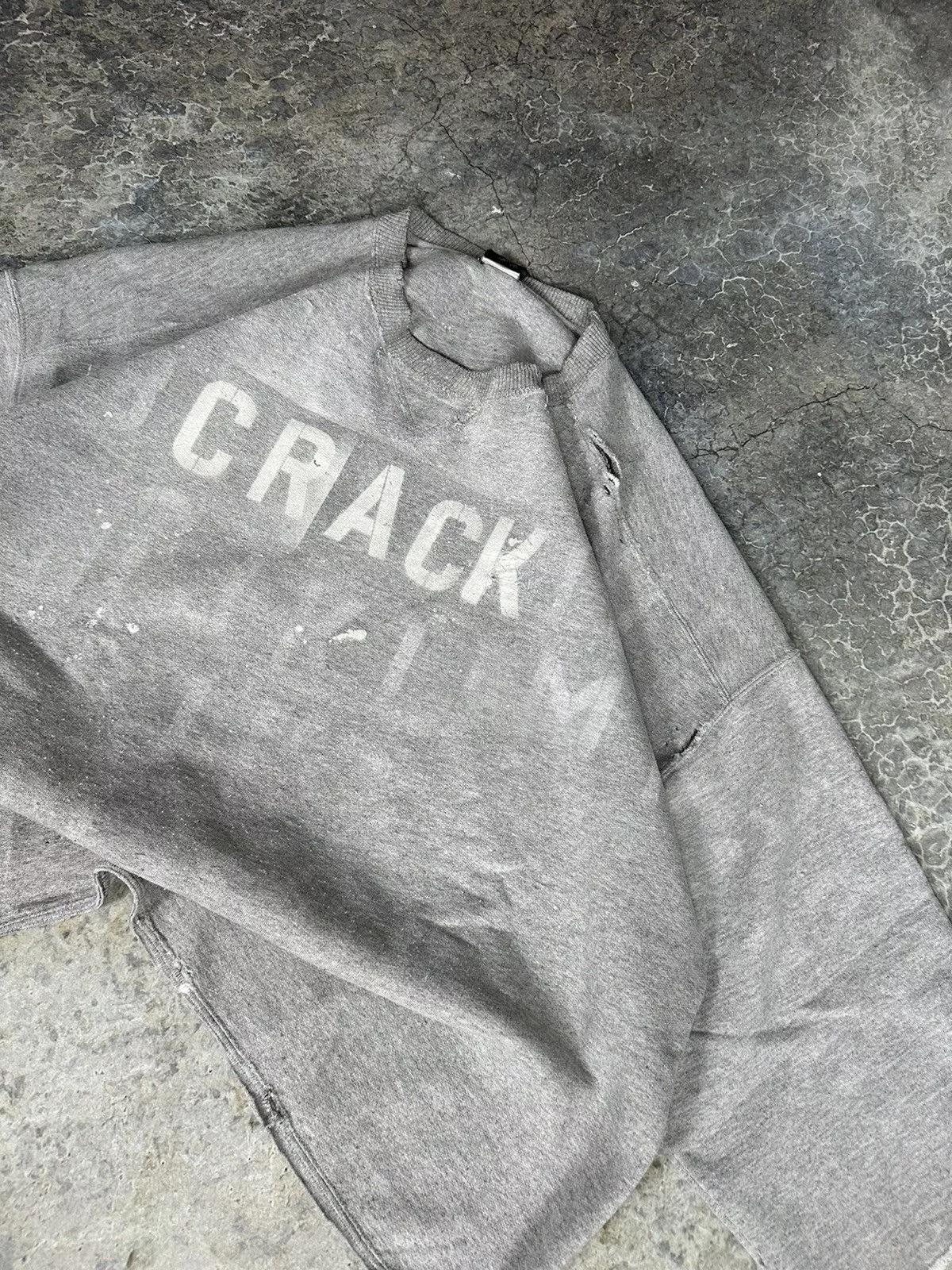 Starter Sweatshirts Hoodies Starter × Vintage Vintage Thrashed Custom “CRACK” Starter Crewneck Gray