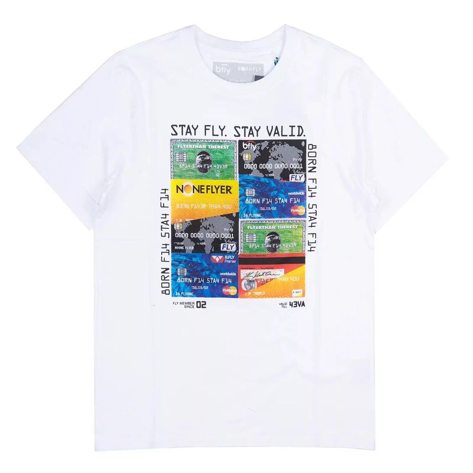 Born Fly Short Sleeve T Shirts Born Fly Men's Credit Card Theme Print Graphic Tee T-Shirt White