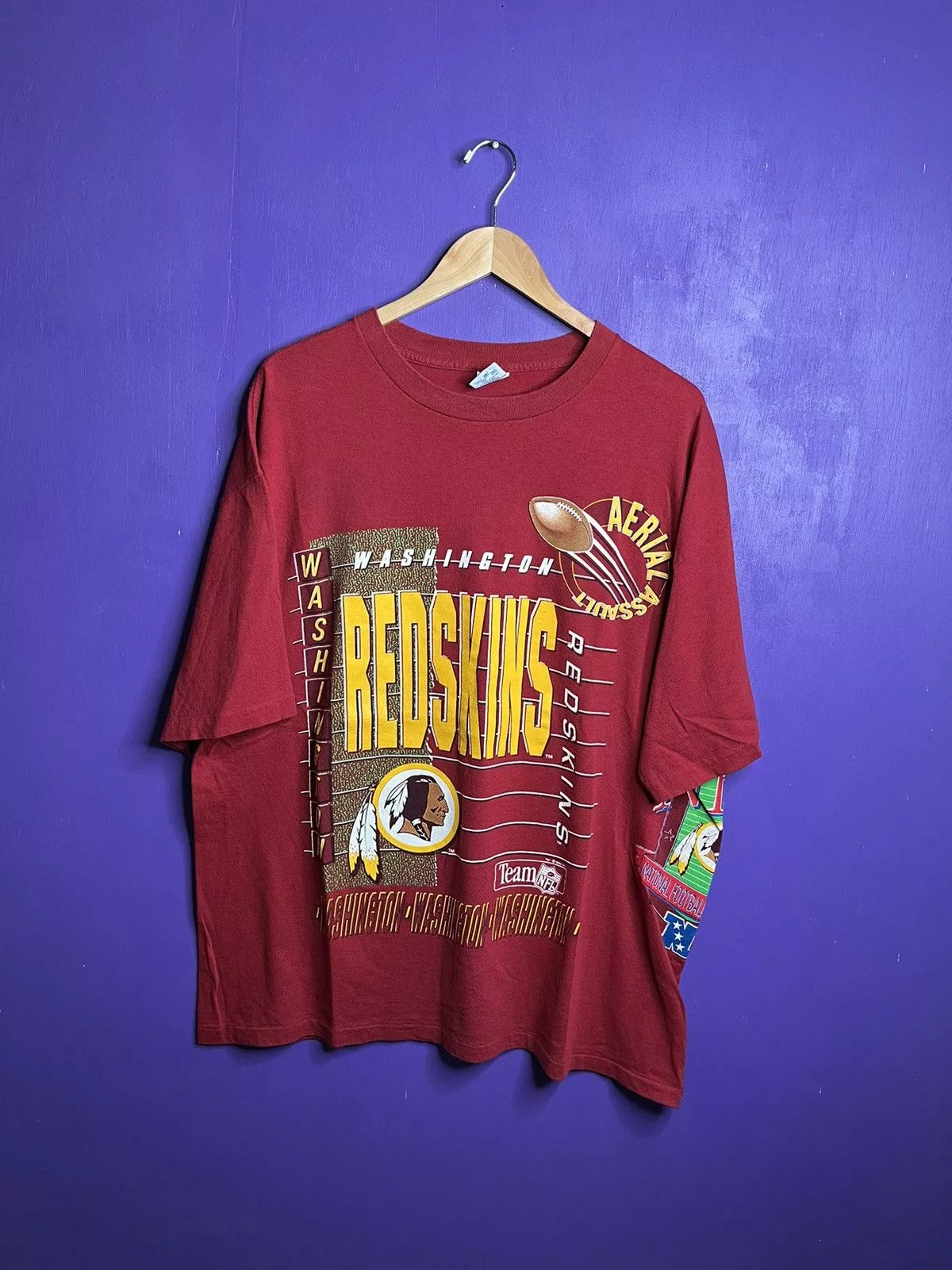 NFL Short Sleeve T Shirts NFL × Salem Sportswear × Vintage Vintage 90s Washington Redskins Aerial assault AOP t-shirt
