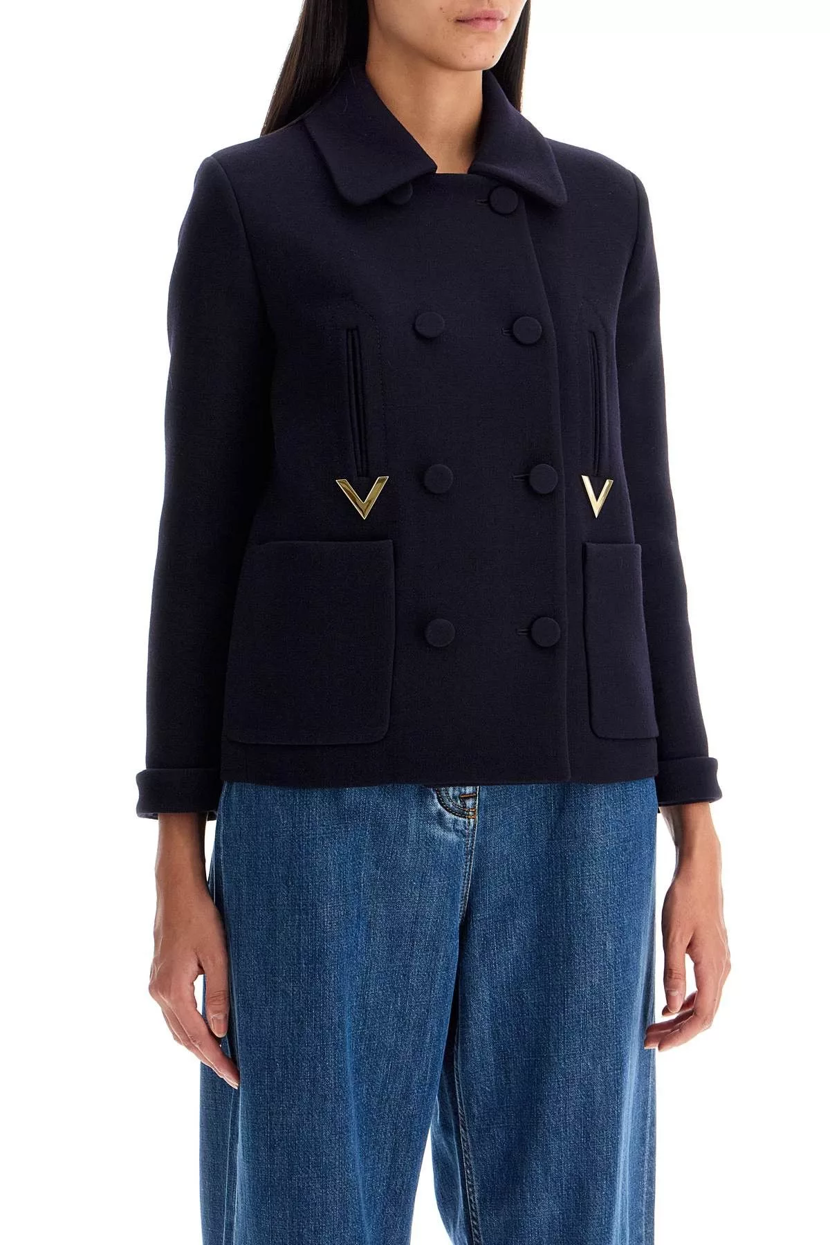 Valentino Coats VALENTINO GARAVANI 'Double Crepe Textured Cab Blue