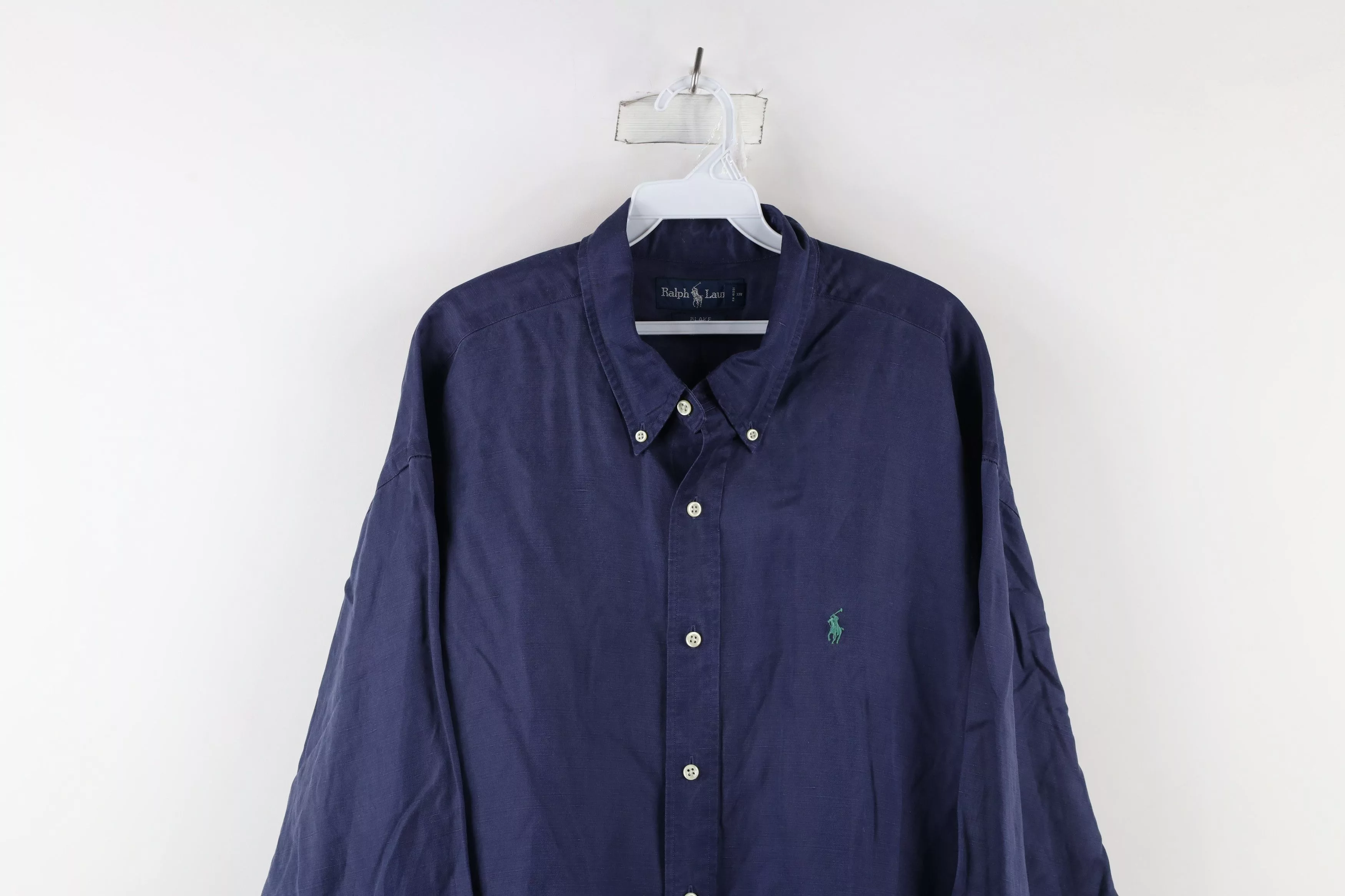 Ralph Lauren Shirts Button Ups Ralph Lauren × Vintage Vintage 90s Ralph Lauren Linen Collared Button Down Shirt Blue