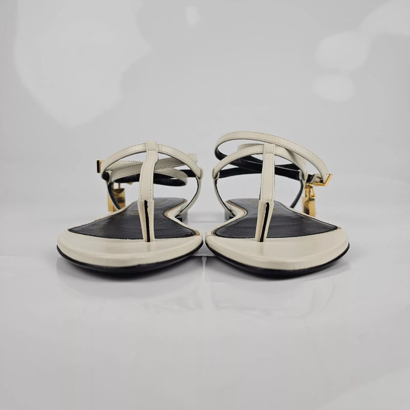 Tom Ford Flats Tom Ford Padlock White Leather Sandals New