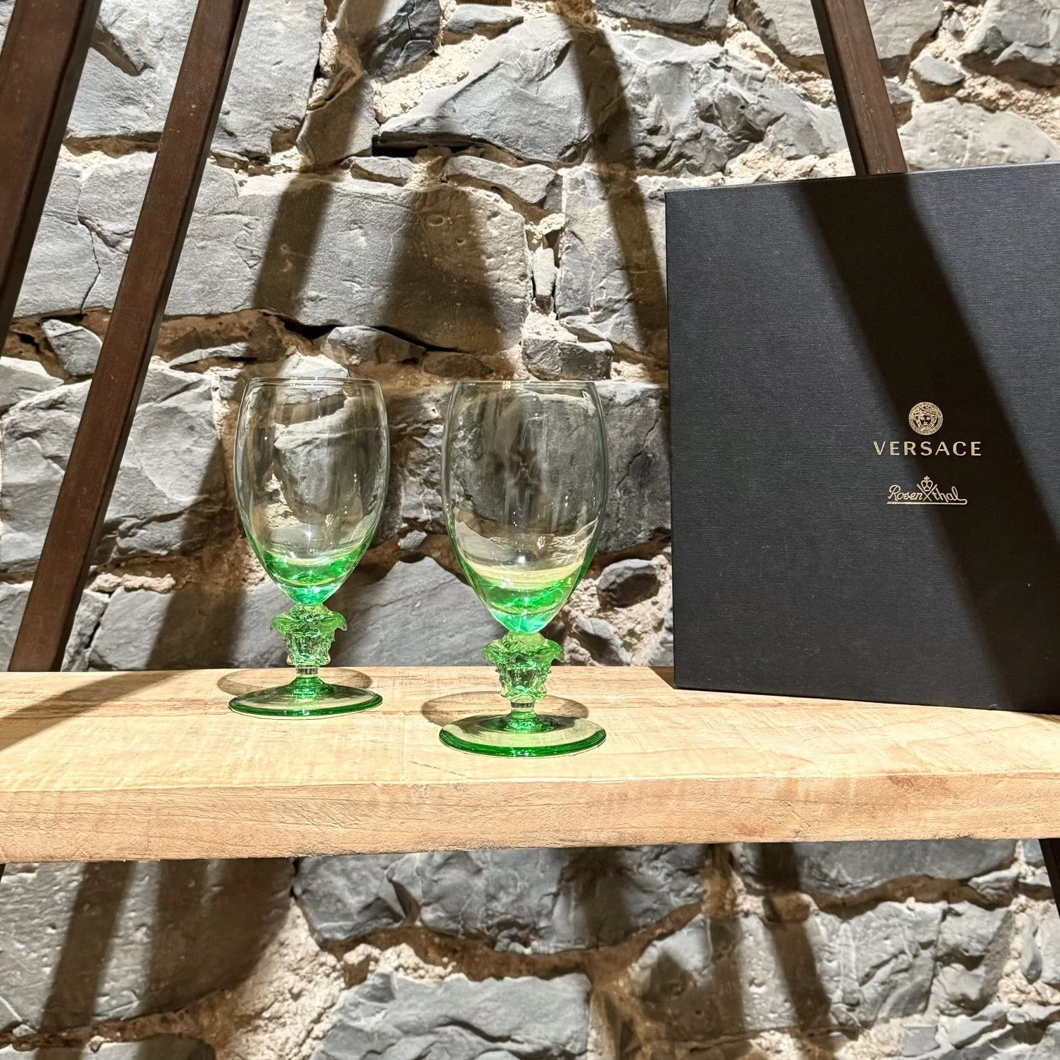Versace Miscellaneous Versace Medusa Lumière Set of 2 Mint Green Wine Glasses