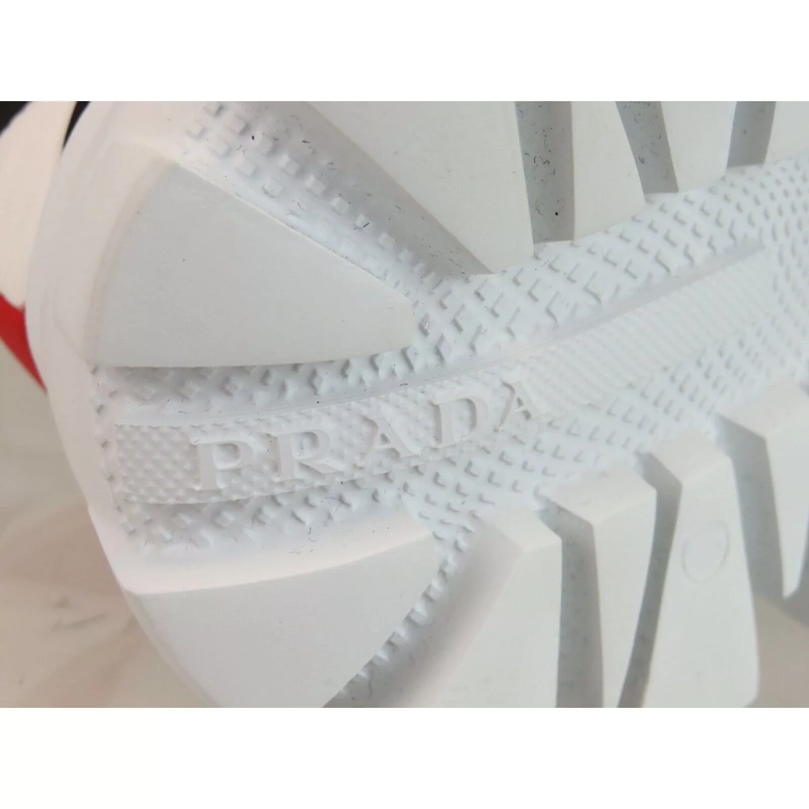 Prada Low Top Sneakers Prada 1E863M WHITE BLACK RED NYLON LOGO THUNDER LOW SNEAKERS 38.5