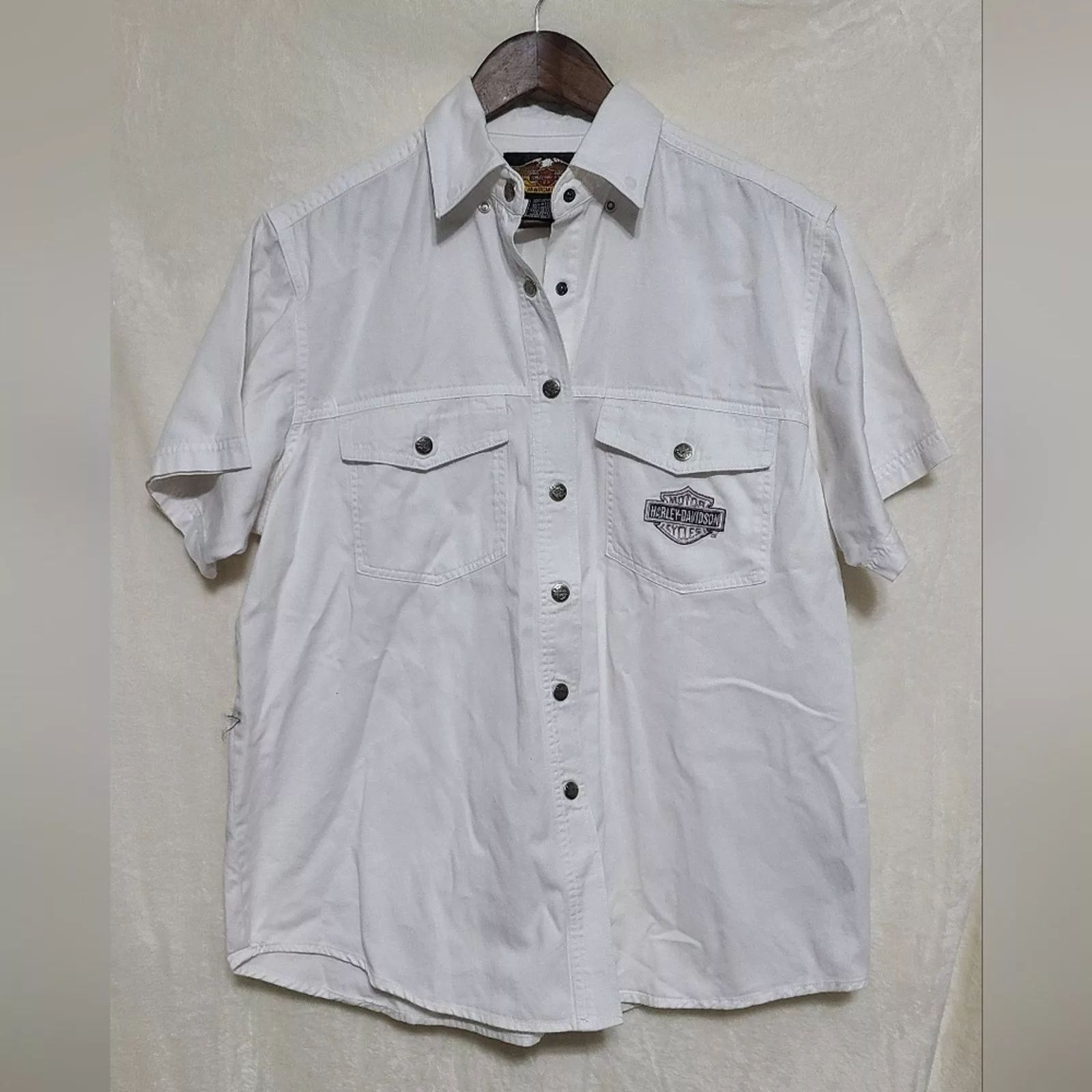 Harley Davidson Blouses Harley Davidson Logo Women's White Snap Close Shirt Size XL