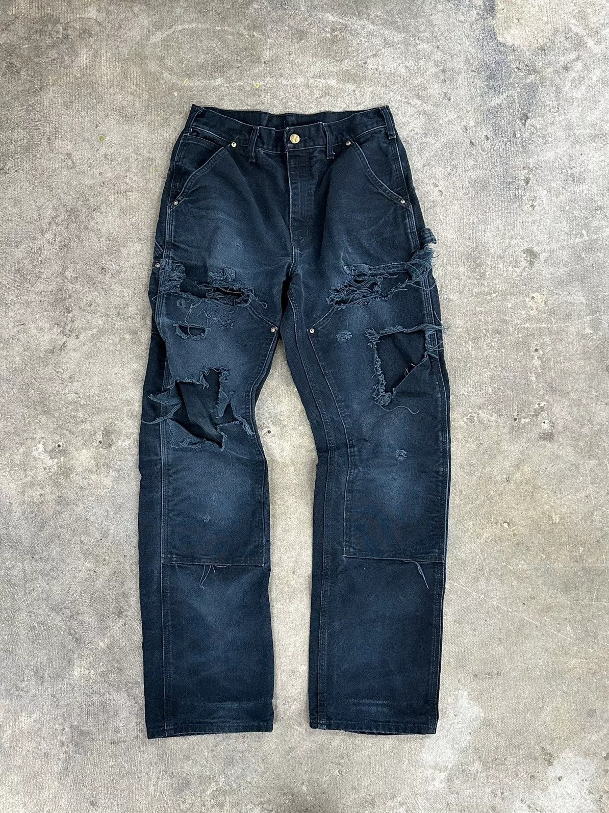 Carhartt Casual Pants Carhartt × Vintage Vintage Y2K 00s Carhartt Thrashed Distressed Double Knees Black Streetwear