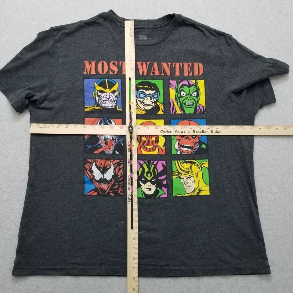 Marvel Comics Short Sleeve T Shirts Marvel Comics Marvel Shirt Mens 2XL Most Wanted Marvel Characters Gray