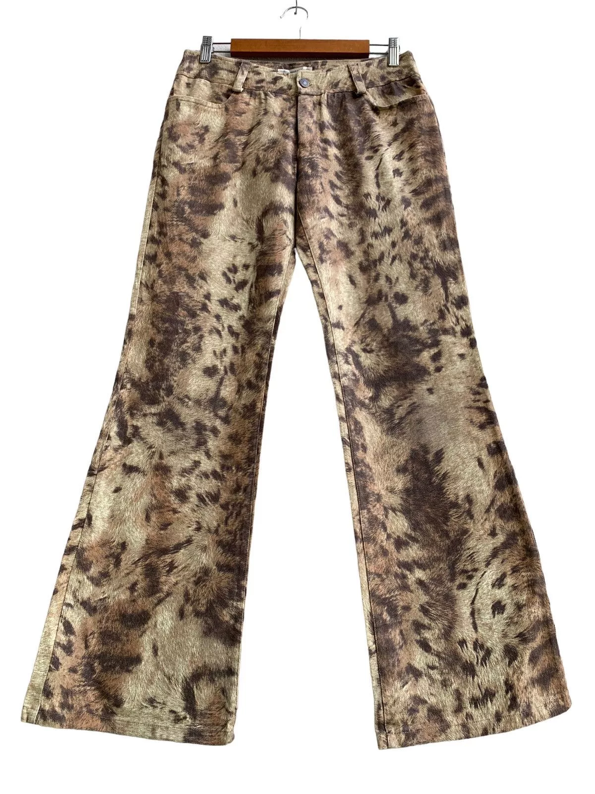 Designer Pants Designer Vintage Grace Continental Leopard Print Flare Brown
