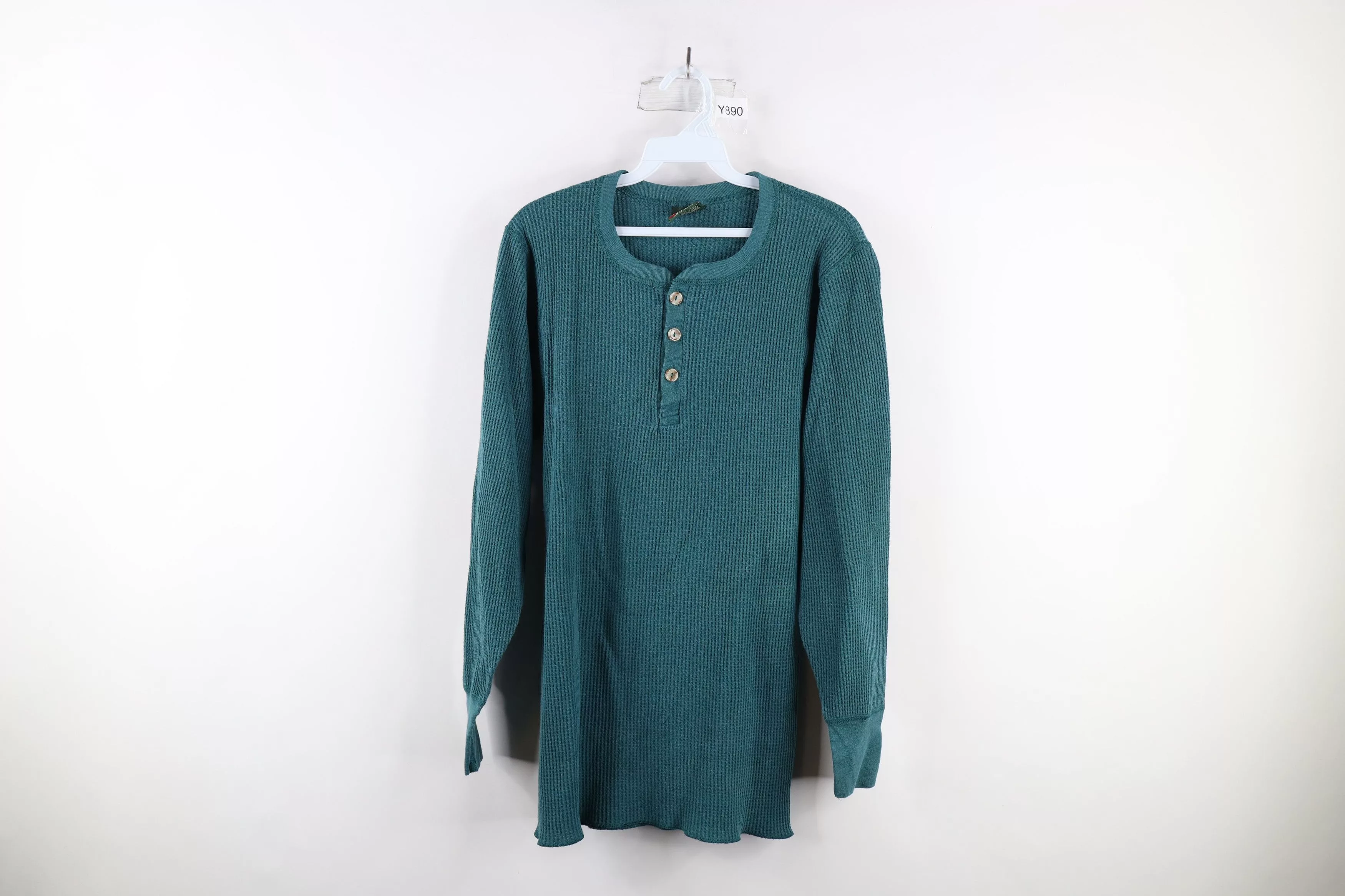 Vintage Long Sleeve T Shirts Vintage 90s Streetwear Waffle Knit Henley T-Shirt USA Green