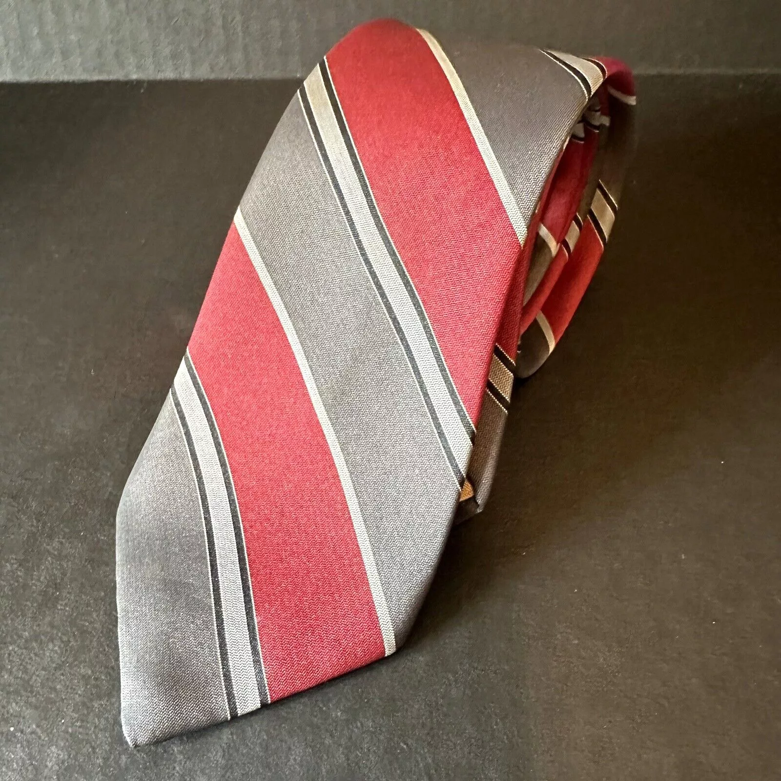 Other Ties Pocketsquares Other Johnny Carson Neck Tie Polyester Red/Grey/Black Striped VTG