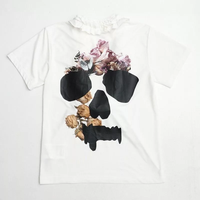 Comme des Garcons Homme Short Sleeve T Shirts Comme des Garcons Homme Short Sleeve Ruffle Decoration Printed Cotton White