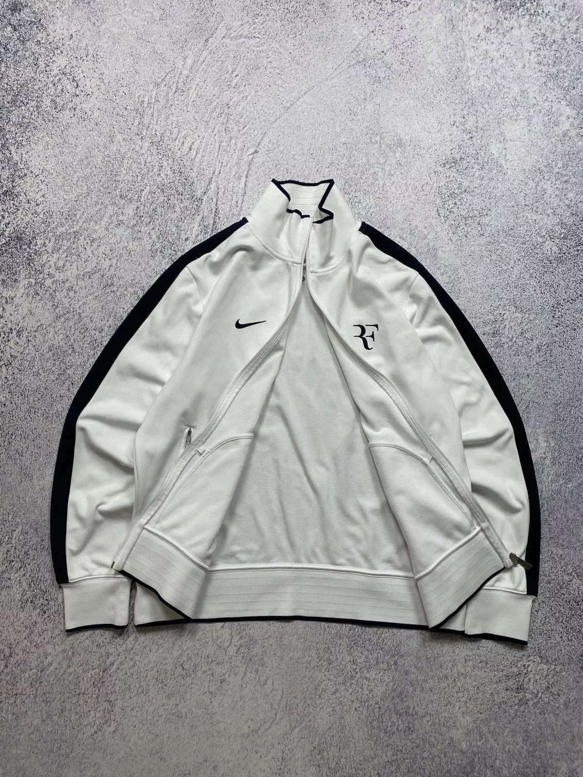 Nike Light Jackets Nike Roger Federer RF Tennis Track Jacket White Full Zip Blue
