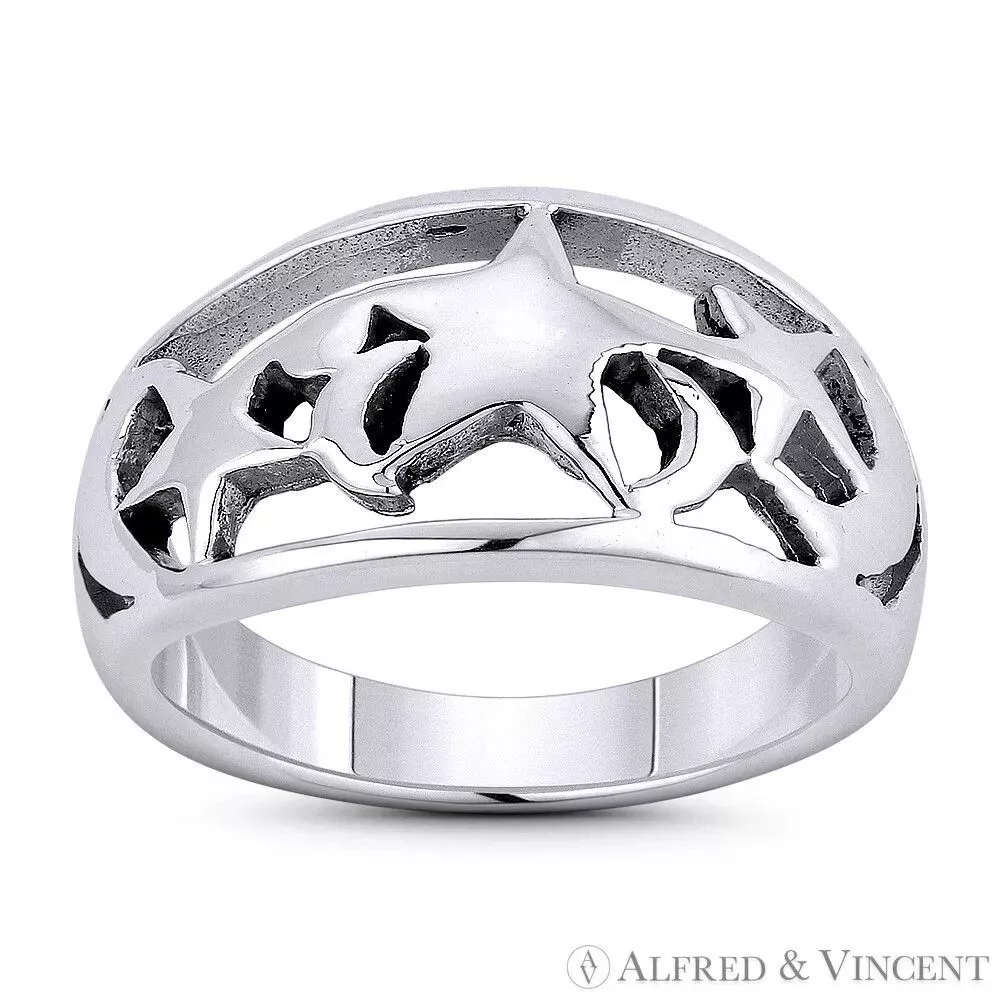 Other Rings Other Star & Waxing Crescent Moon Phase Charm Ring Silver