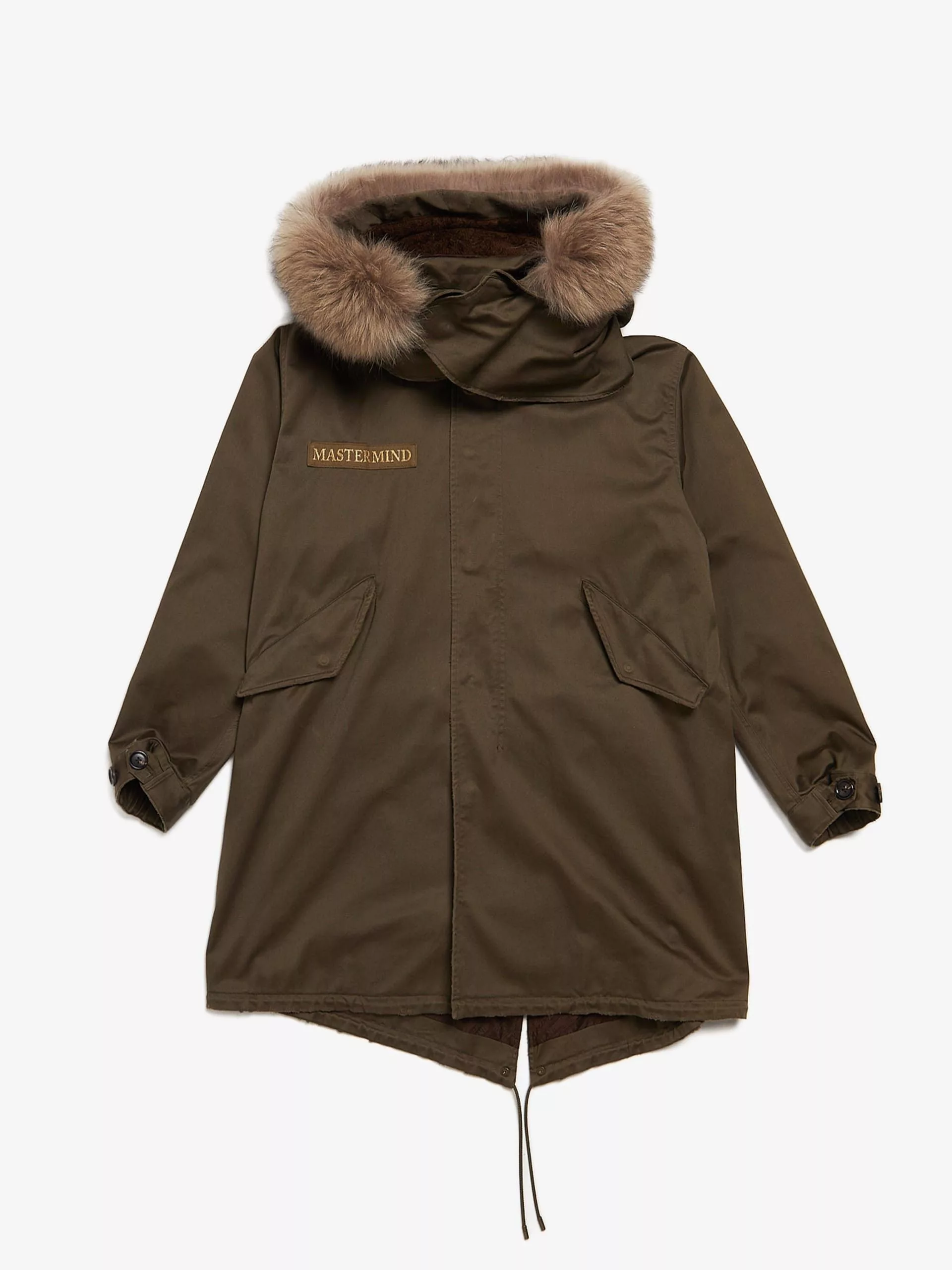 Mastermind World Parkas Mastermind World Khaki Racoon Hood Detailed Cotton Blend Parka Brown