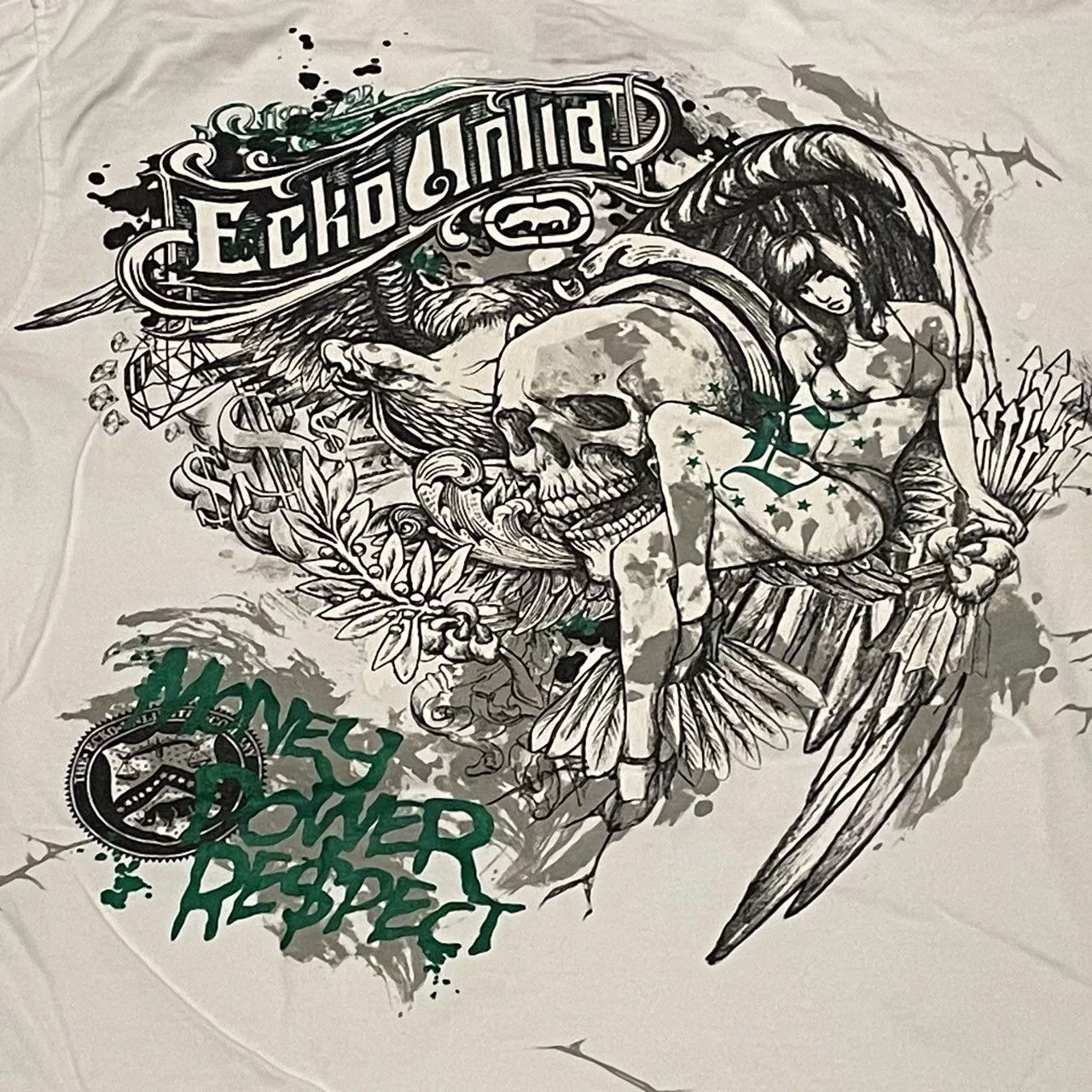 Affliction Short Sleeve T Shirts Affliction × Ecko Unltd. × Tapout Rare Ecko Unltd Wings Cross Tee Y2K Affliction Style White