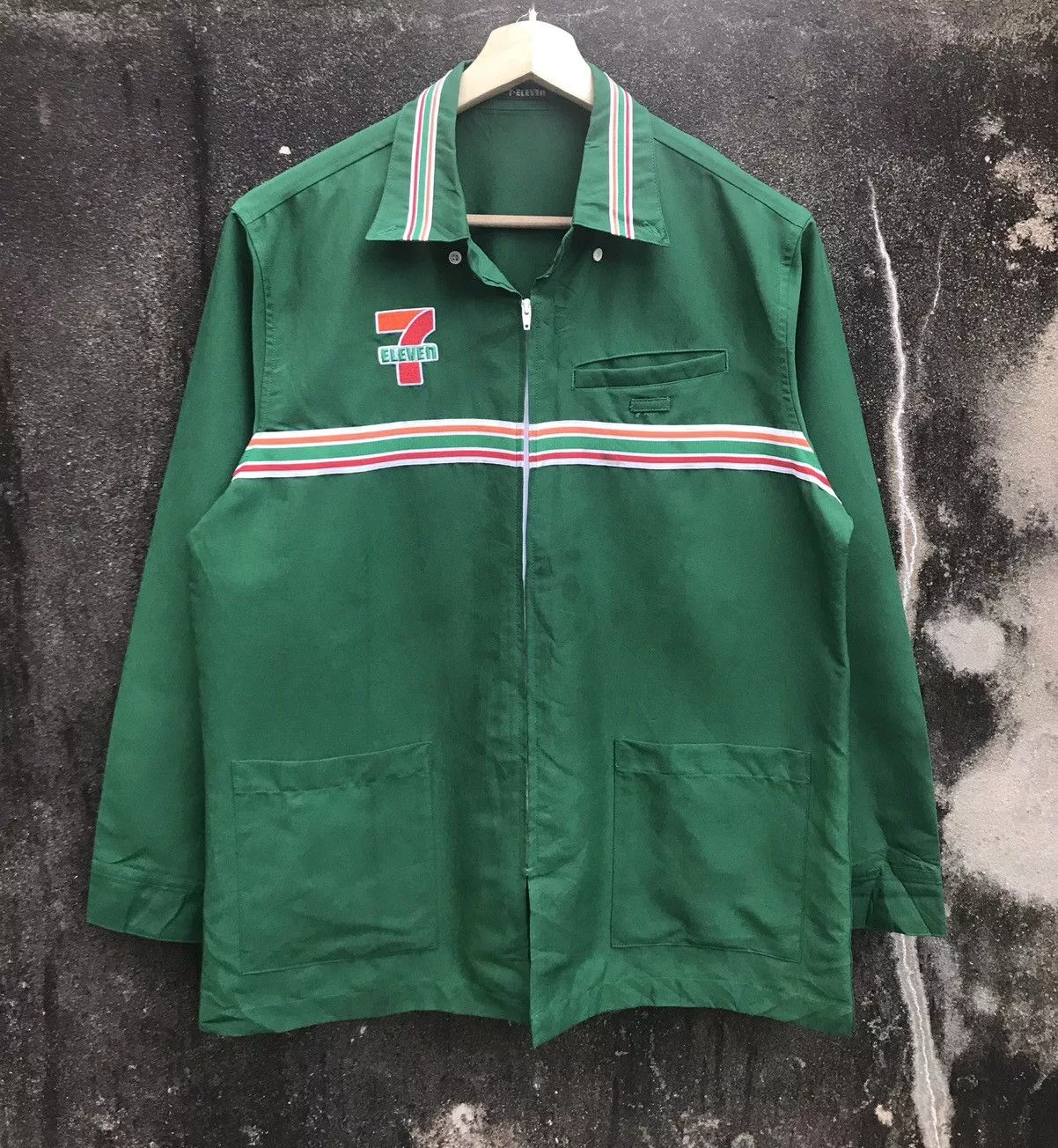 uniform experiment Light Jackets uniform experiment Vintage 7ELEVEN Workers Zipper Uniform Green Workwear