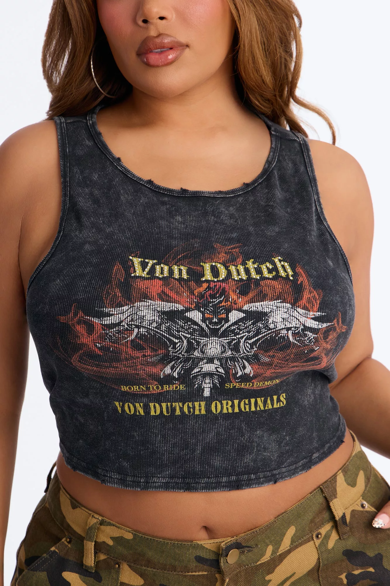 Von Dutch Studded Distressed Tank - Black