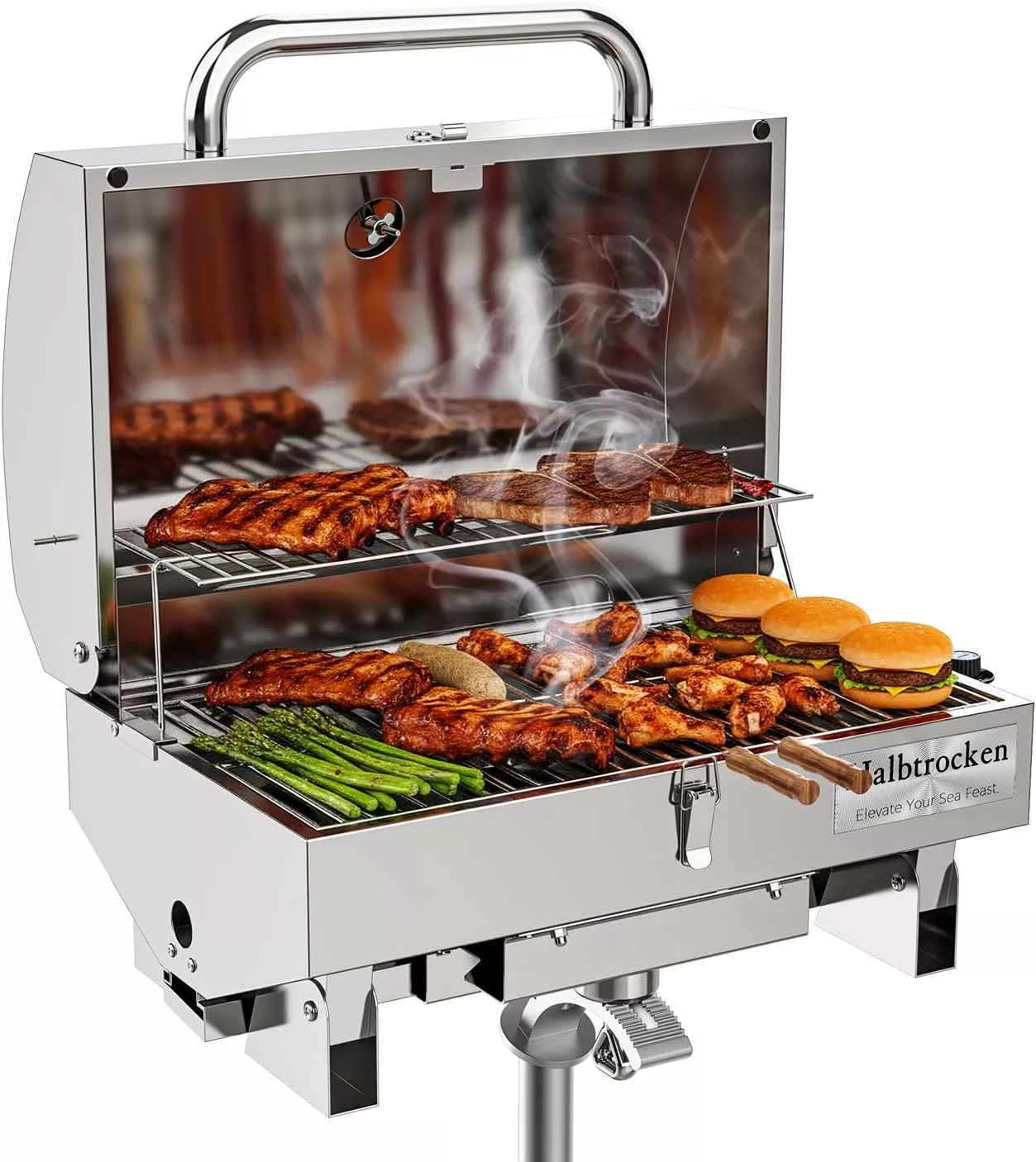 Halbtrocken 304 Stainless Steel Marine Gas Grill 200 sq in Cooking Area 12000 BTU Propane