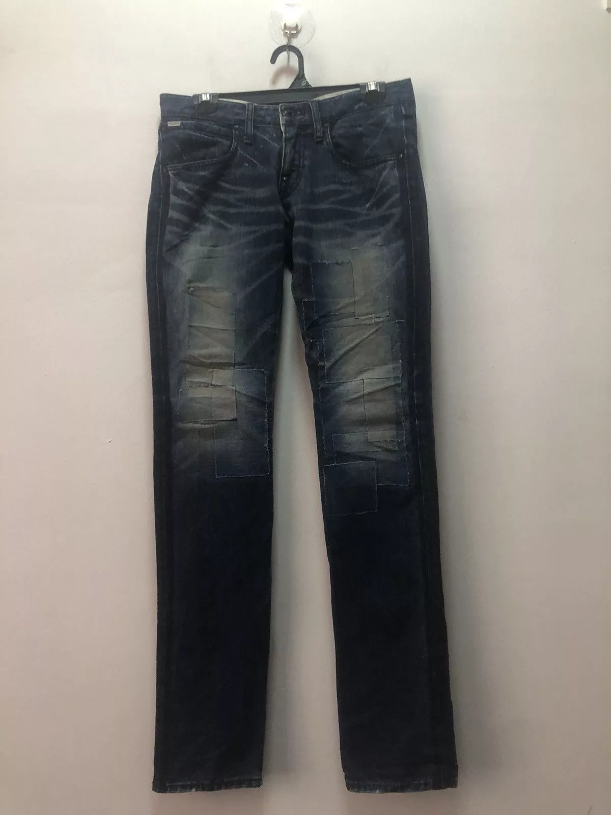 FACTOTUM Denim Pants Patch Distressed Style Japan Made Blue