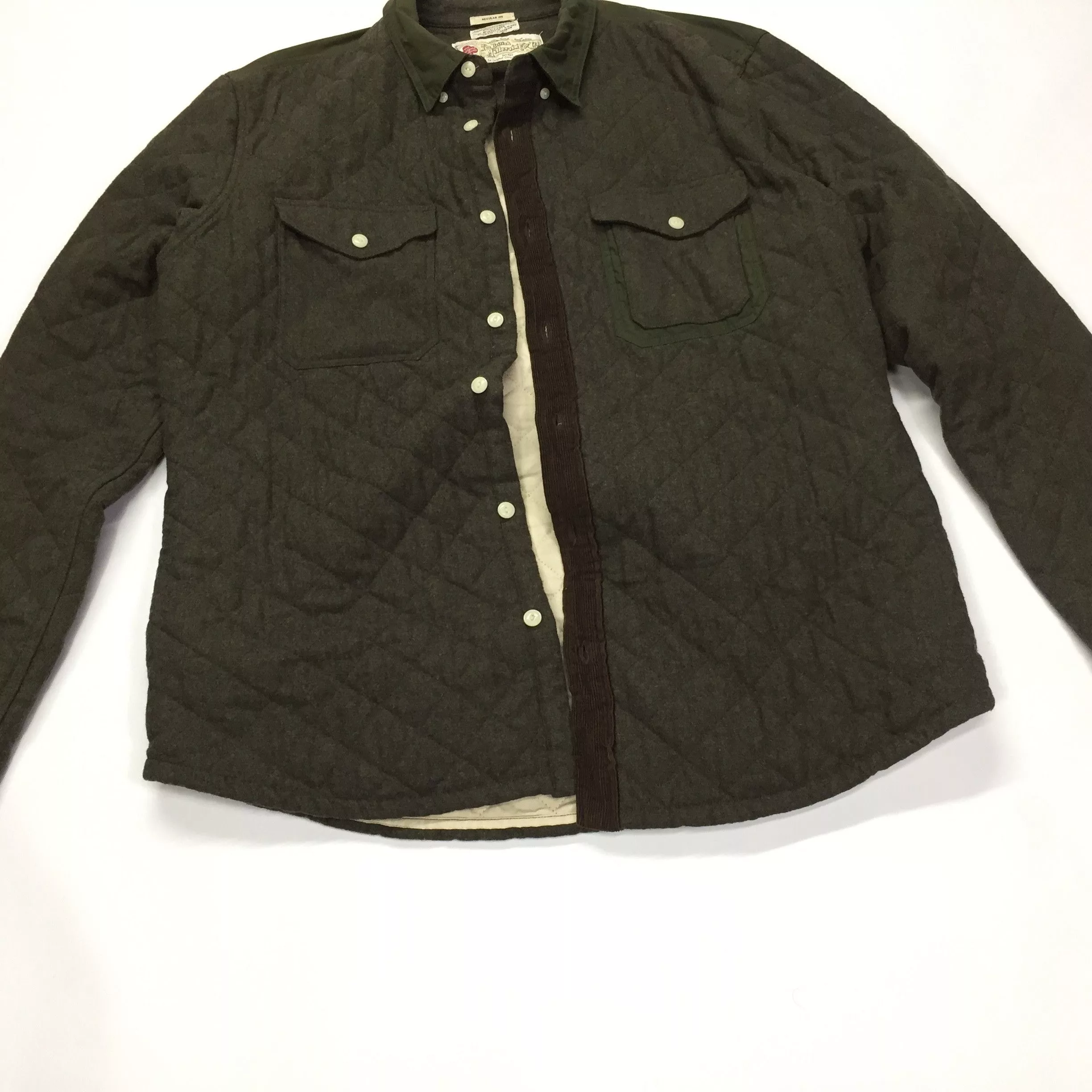 Allsaints Shirts Button Ups Allsaints Gamekeeper Quilted Wool Viscose Shirt Brown Streetwear