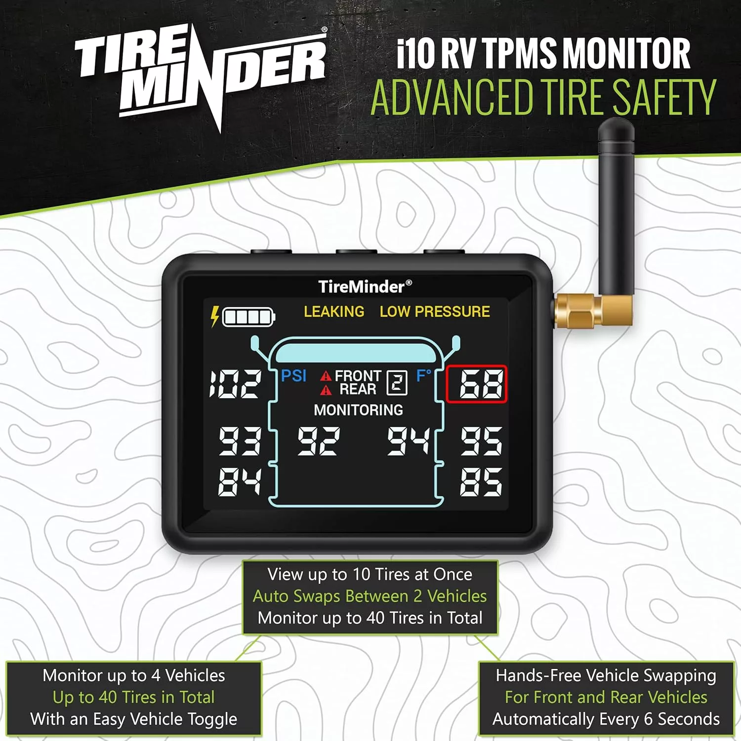 TireMinder i10 RV TPMS with 4 Transmitters, Black