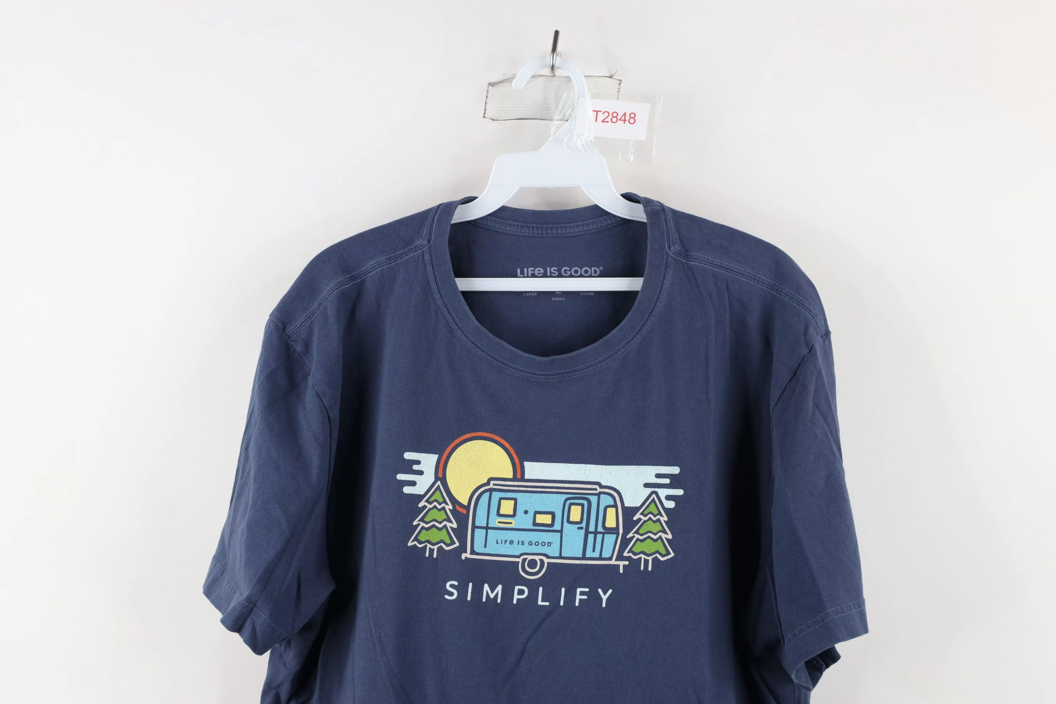 Life is Good Short Sleeve T Shirts Life is Good × Vintage Life Is Good Tee Spell Out Simplify Camping T-Shirt Blue