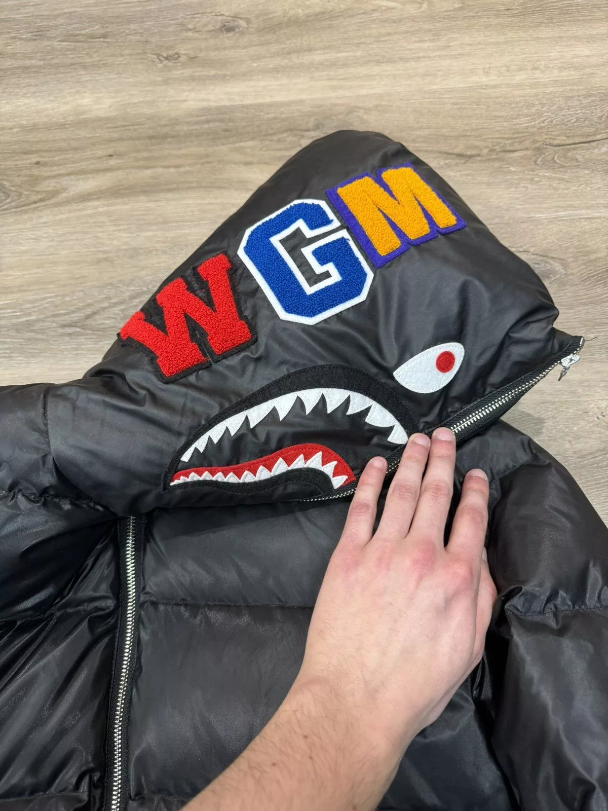 Bape Light Jackets BAPE Shark Puffer Jacket Full Zip Black