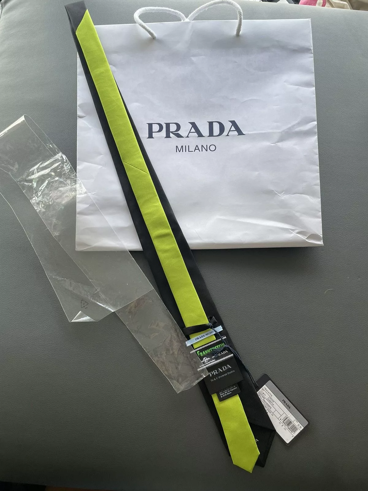 Prada Ties Pocketsquares Prada × Universal Studios Limited Edition Prada x Universal Frankenstein Pure Silk Tie Black