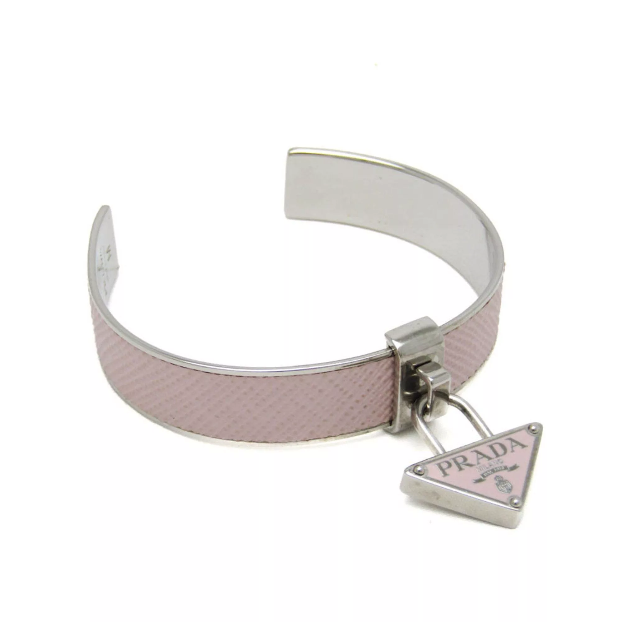 Prada Bracelets Prada 1IB375 Leather,Metal No Stone Bangle Light Pink,Silver